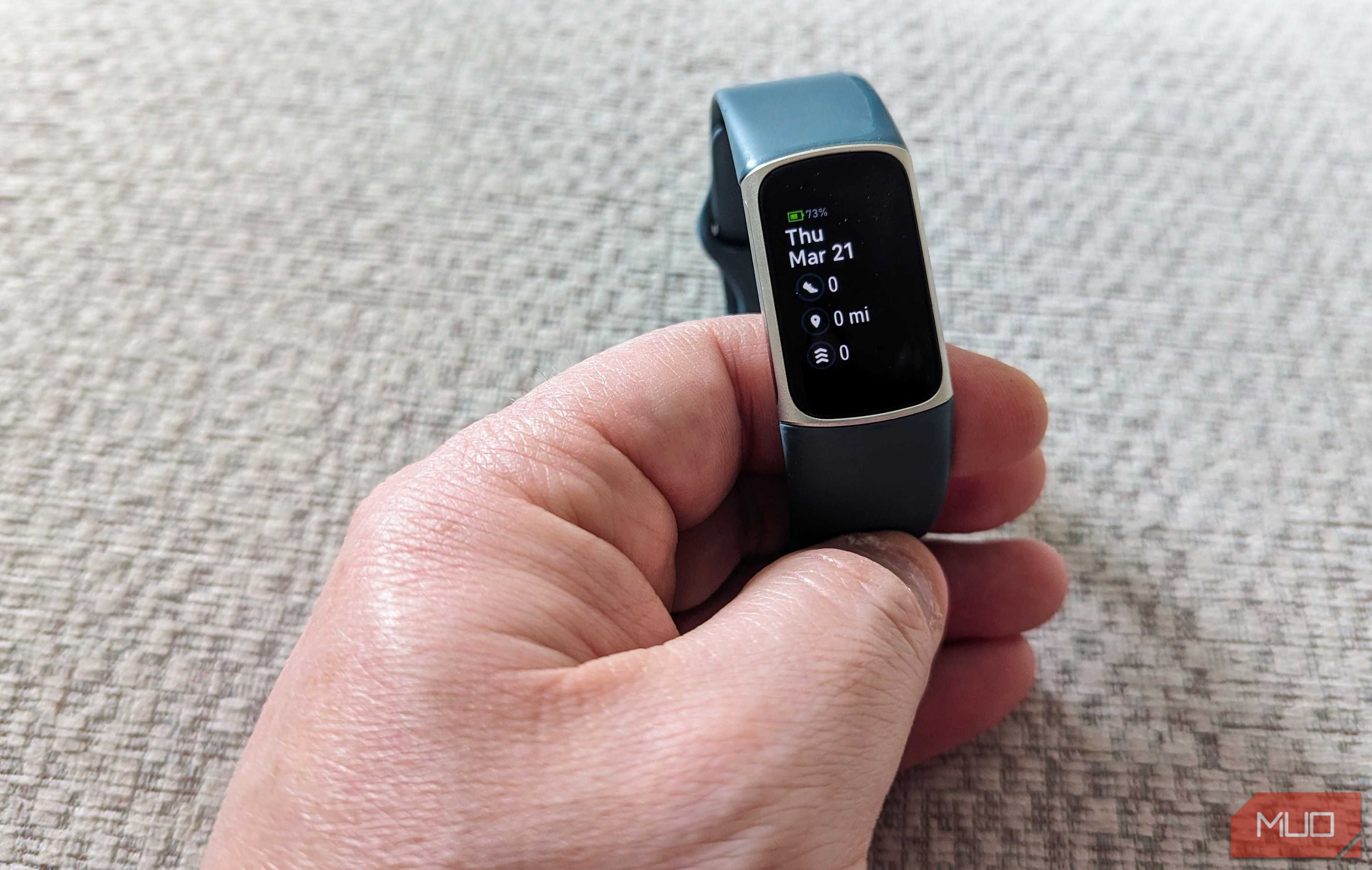Fitbit Charge 5 with battery left displayed