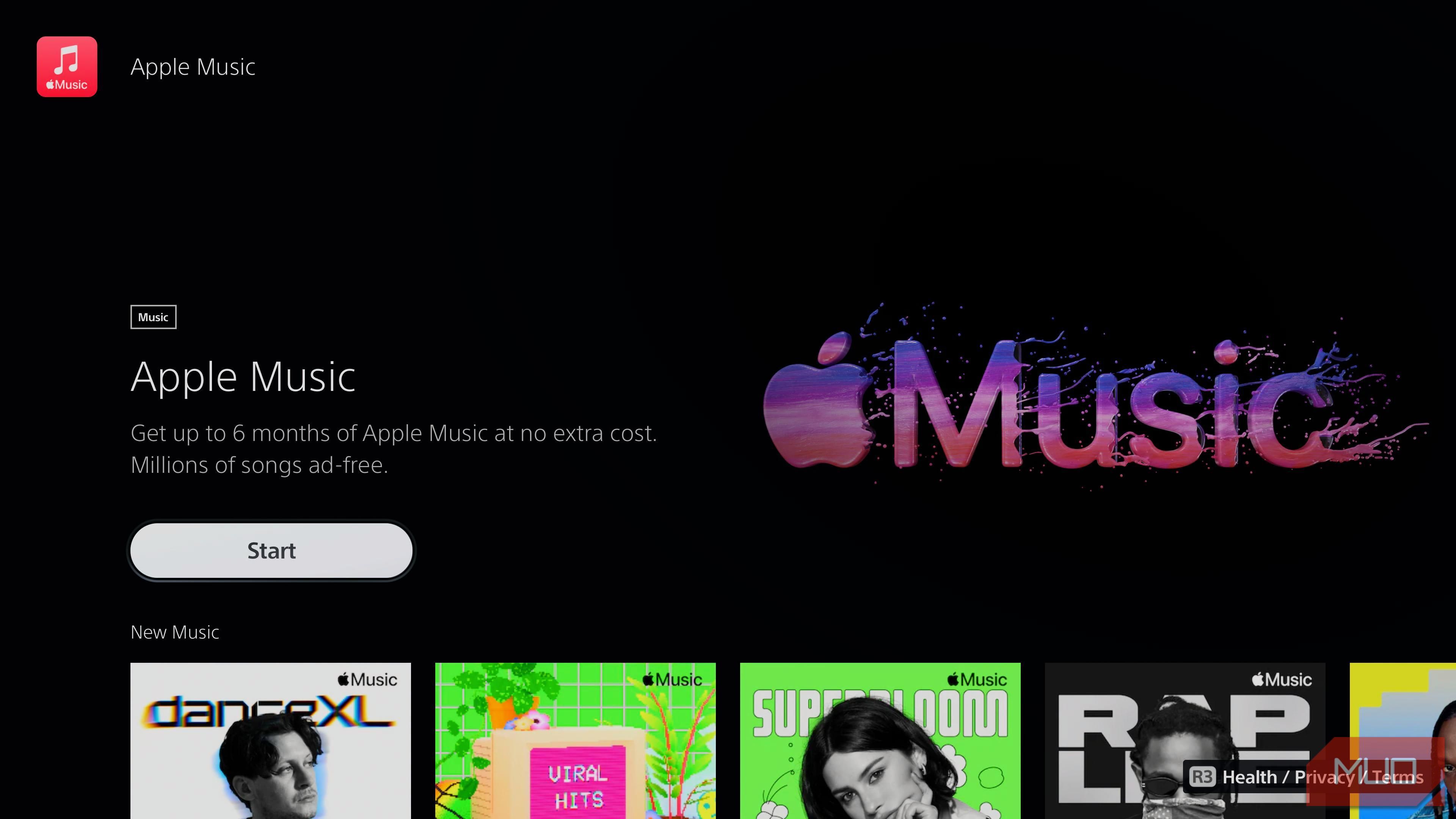 Apple Music Start option on PS5