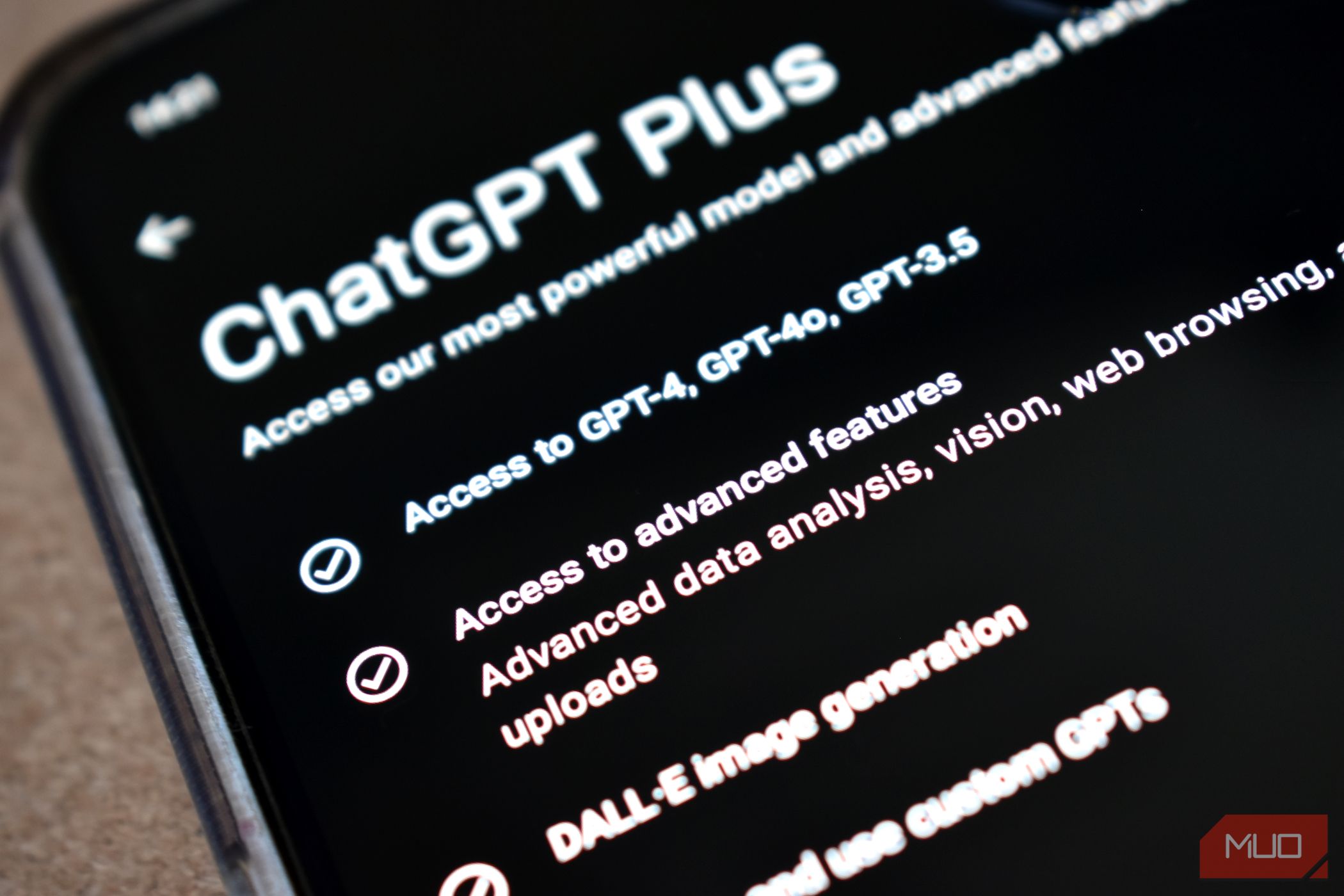 chatgpt plus subscription on smartphone screen