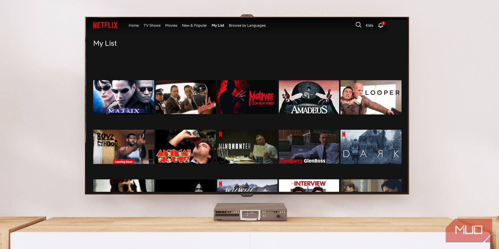 Netflix watchlist on smart TV.