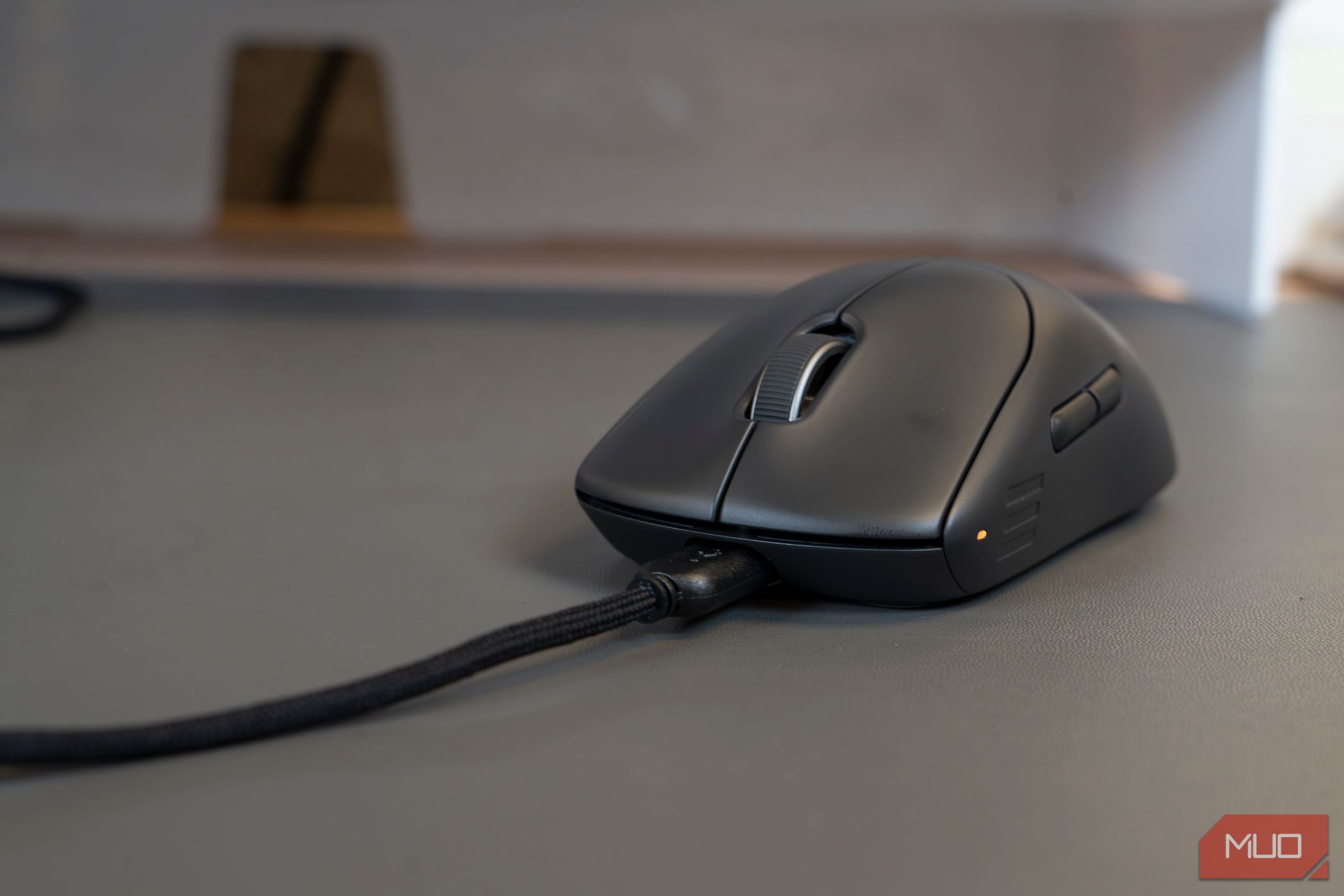 Front view of Alienware Pro Wireless Gaming Mouse while plugged in