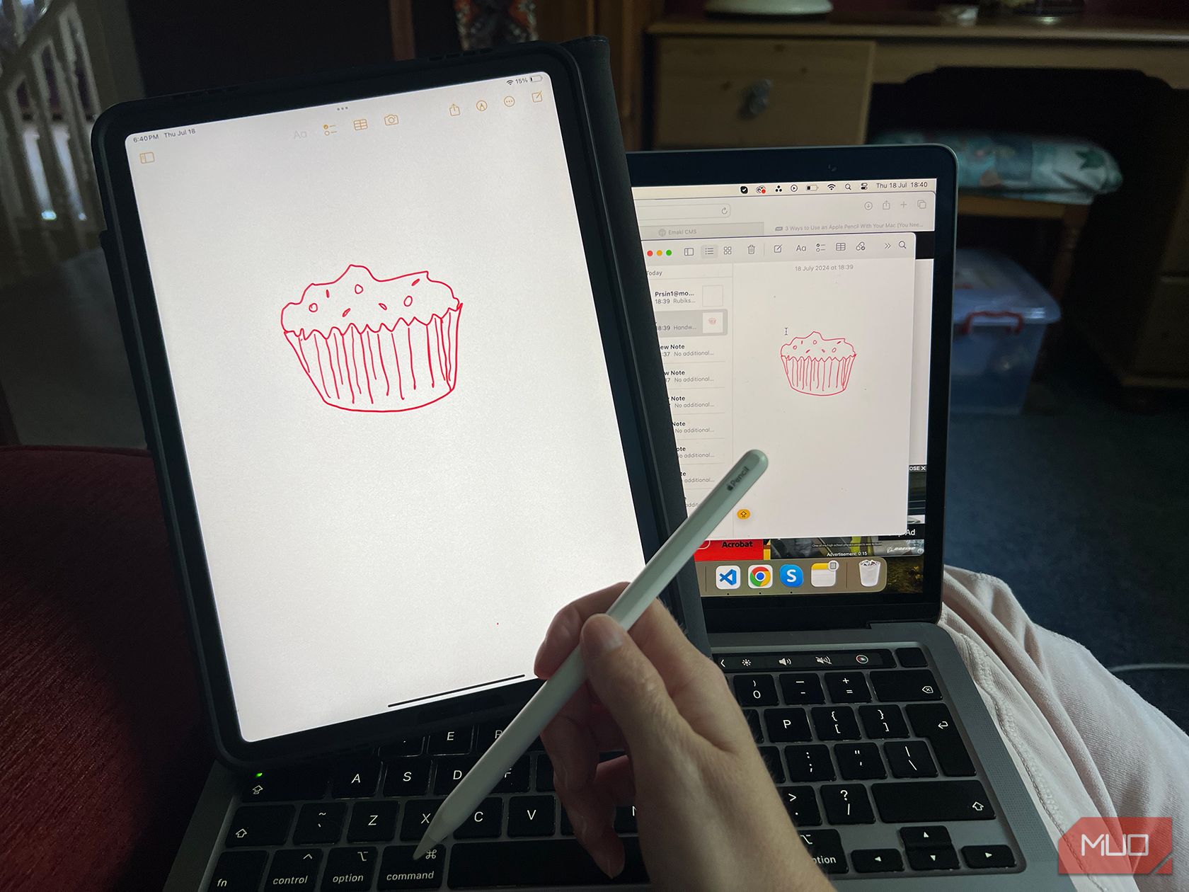 iPad and MacBook with Notes App and Shared Drawing