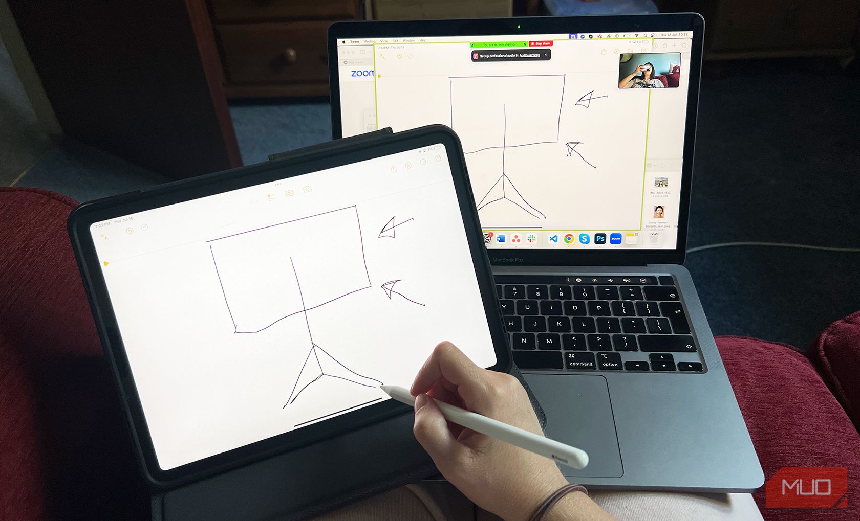 iPad next to a MacBook on Zoom Screen Share