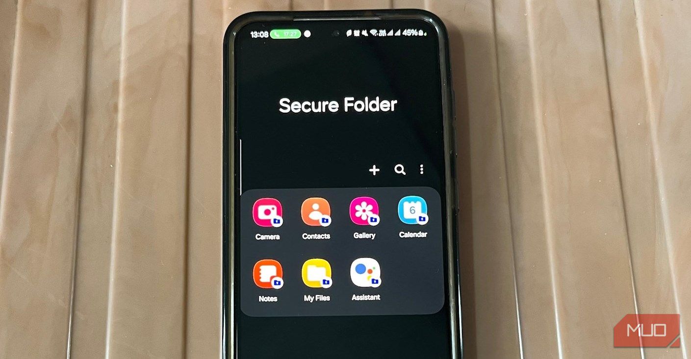 A Samsung phone on a table with the secure folder