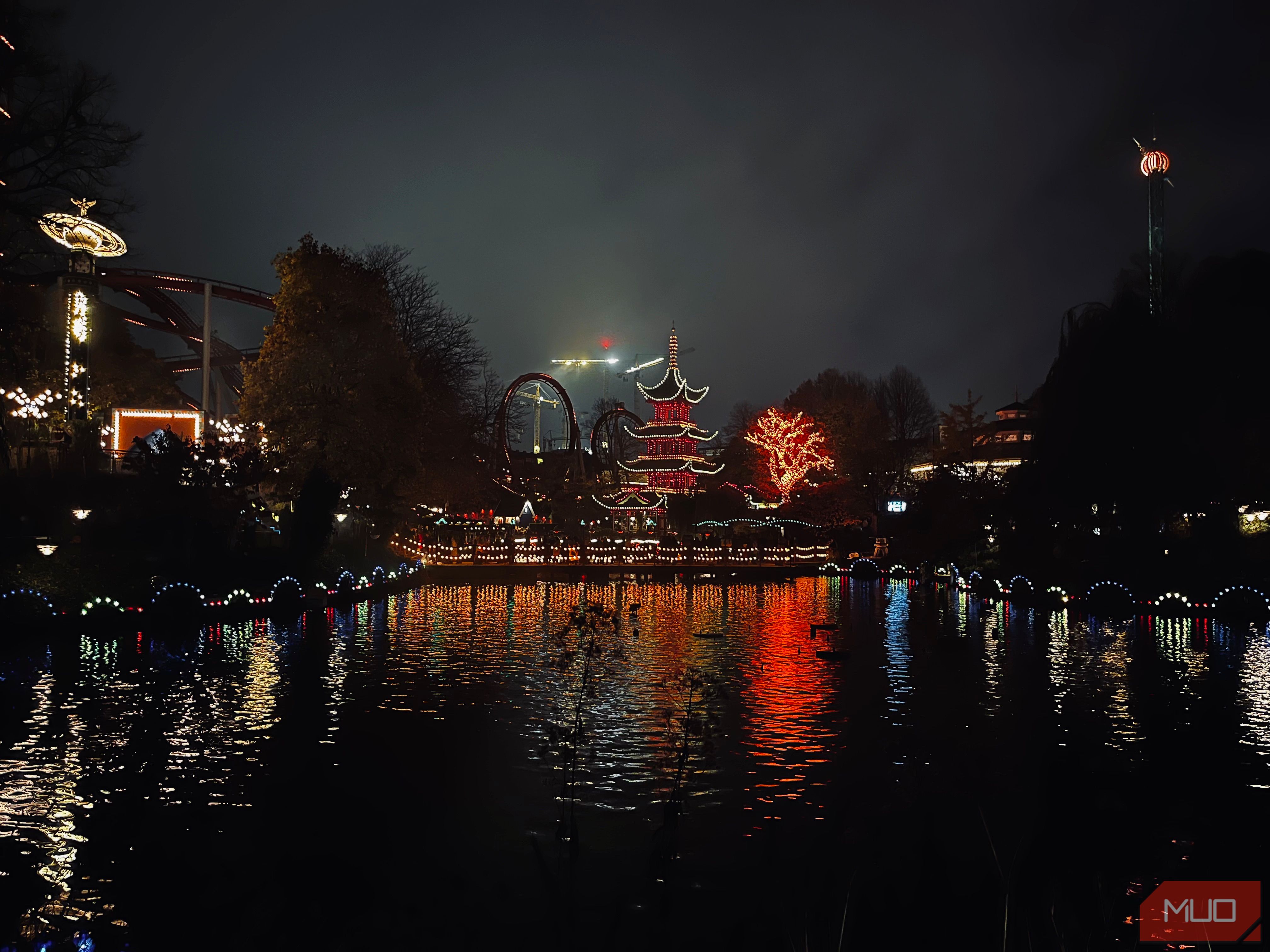 photo taken at nighttime in an amusement park