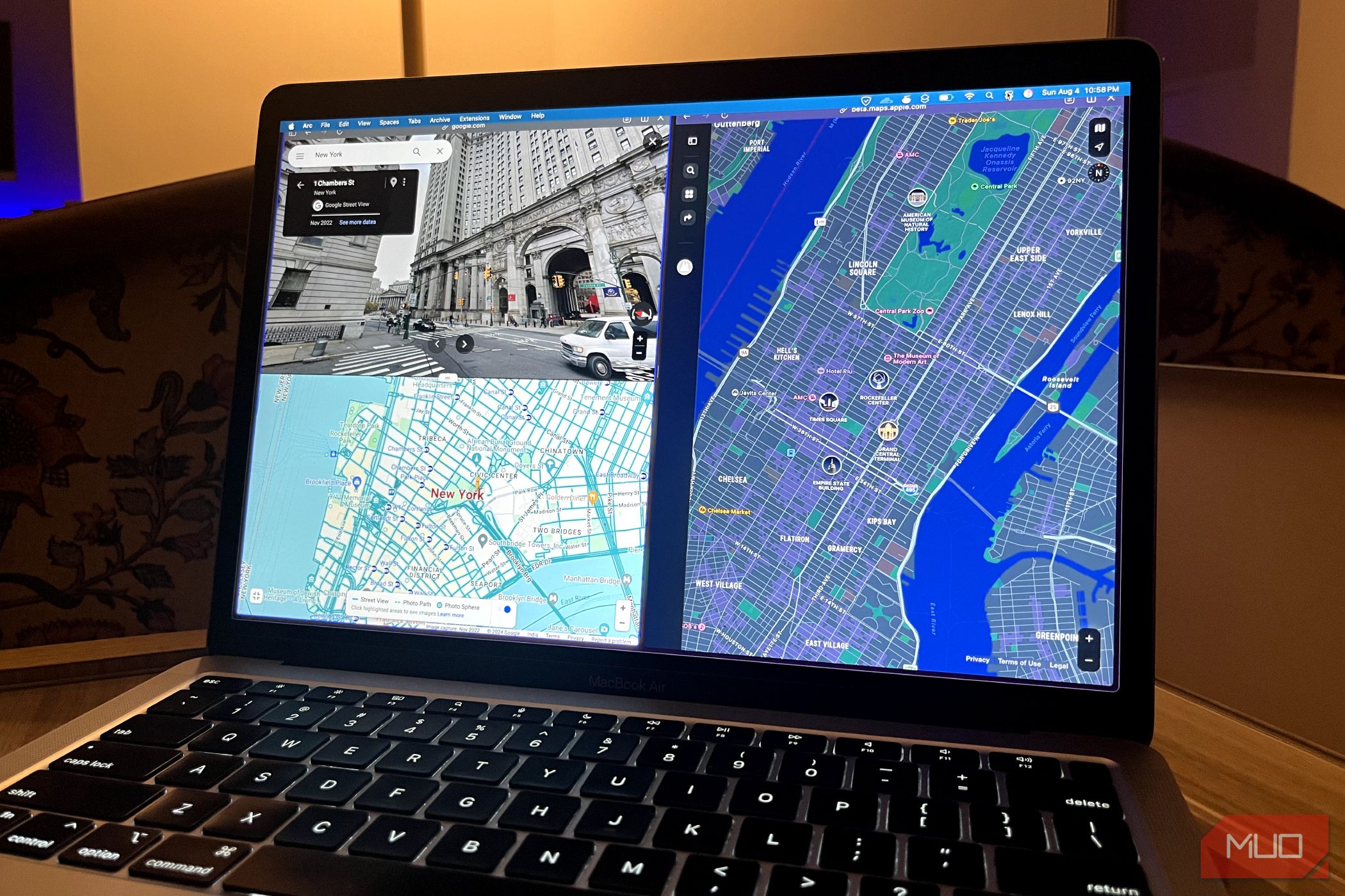 Google Maps and Apple Maps open on a browser on a MacBook Air