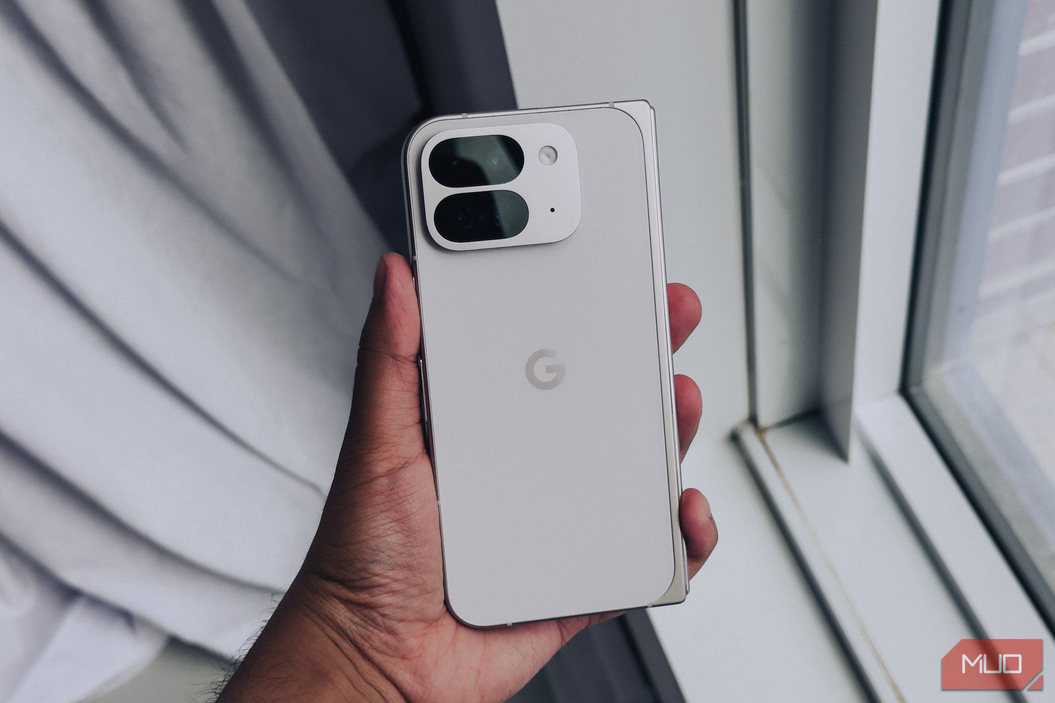 Pixel 9 Pro Fold in White in-hand