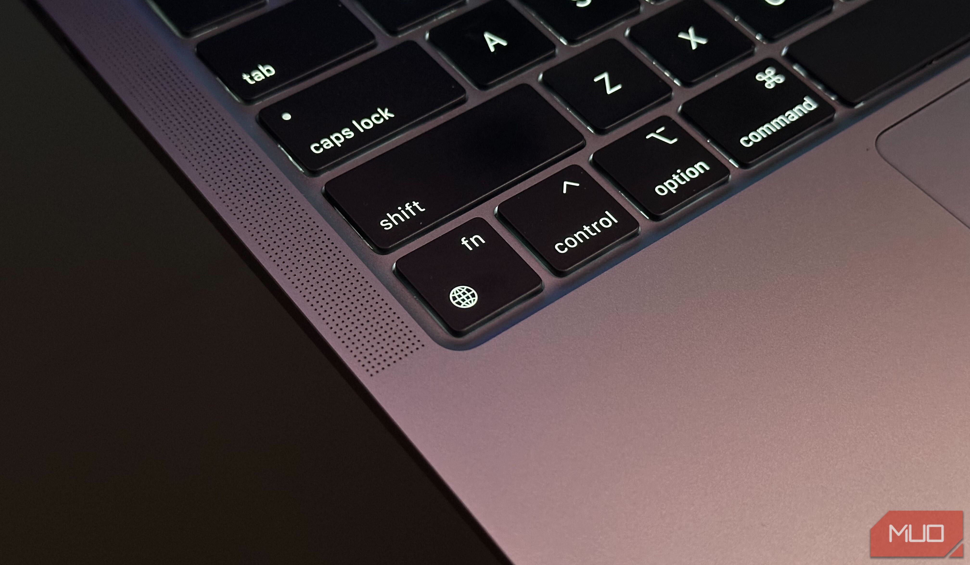 The Function or Globe key on a MacBook keyboard