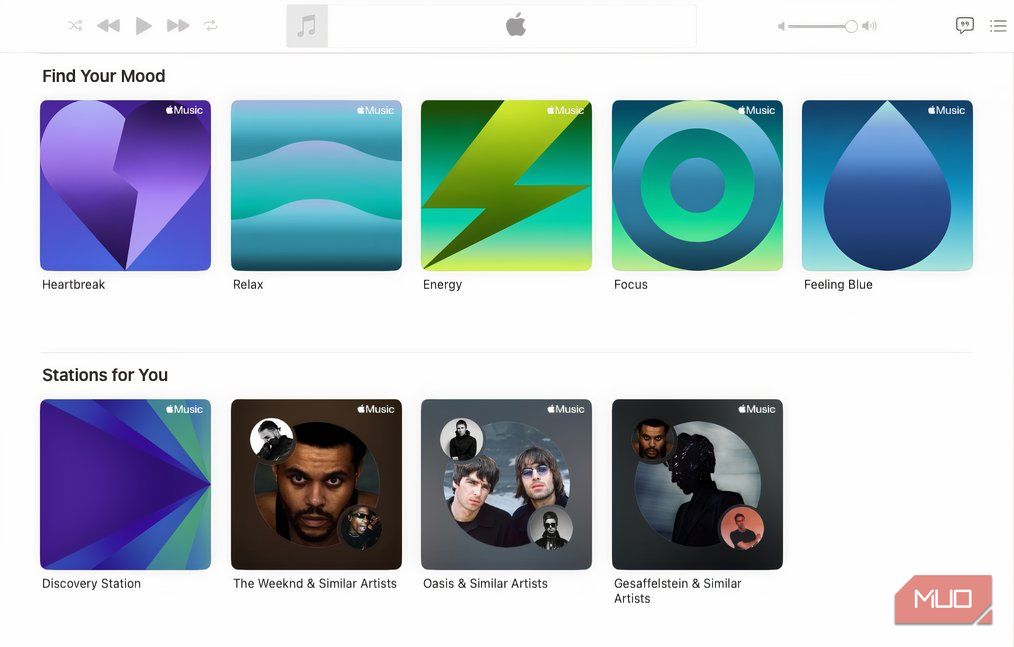 Apple Music user interface showing recommendations.