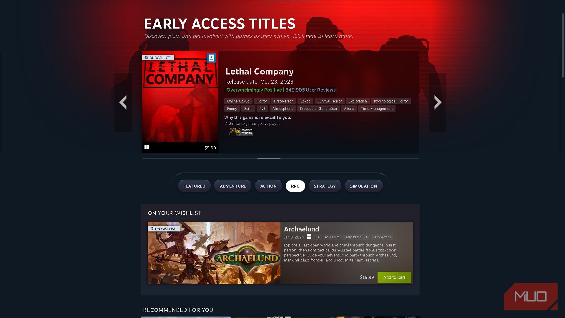 browsing early access titles on steam online storefront