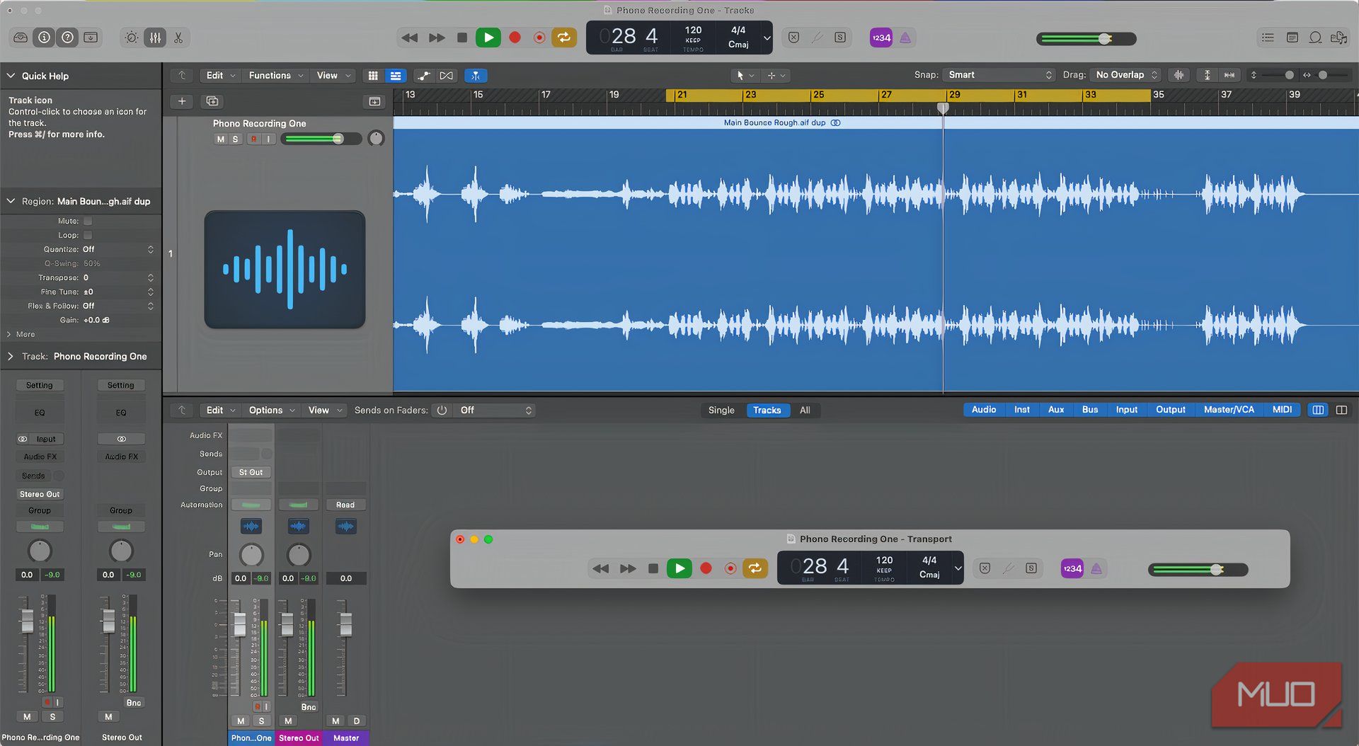 A DAW arrange page showing the audio and mixer.