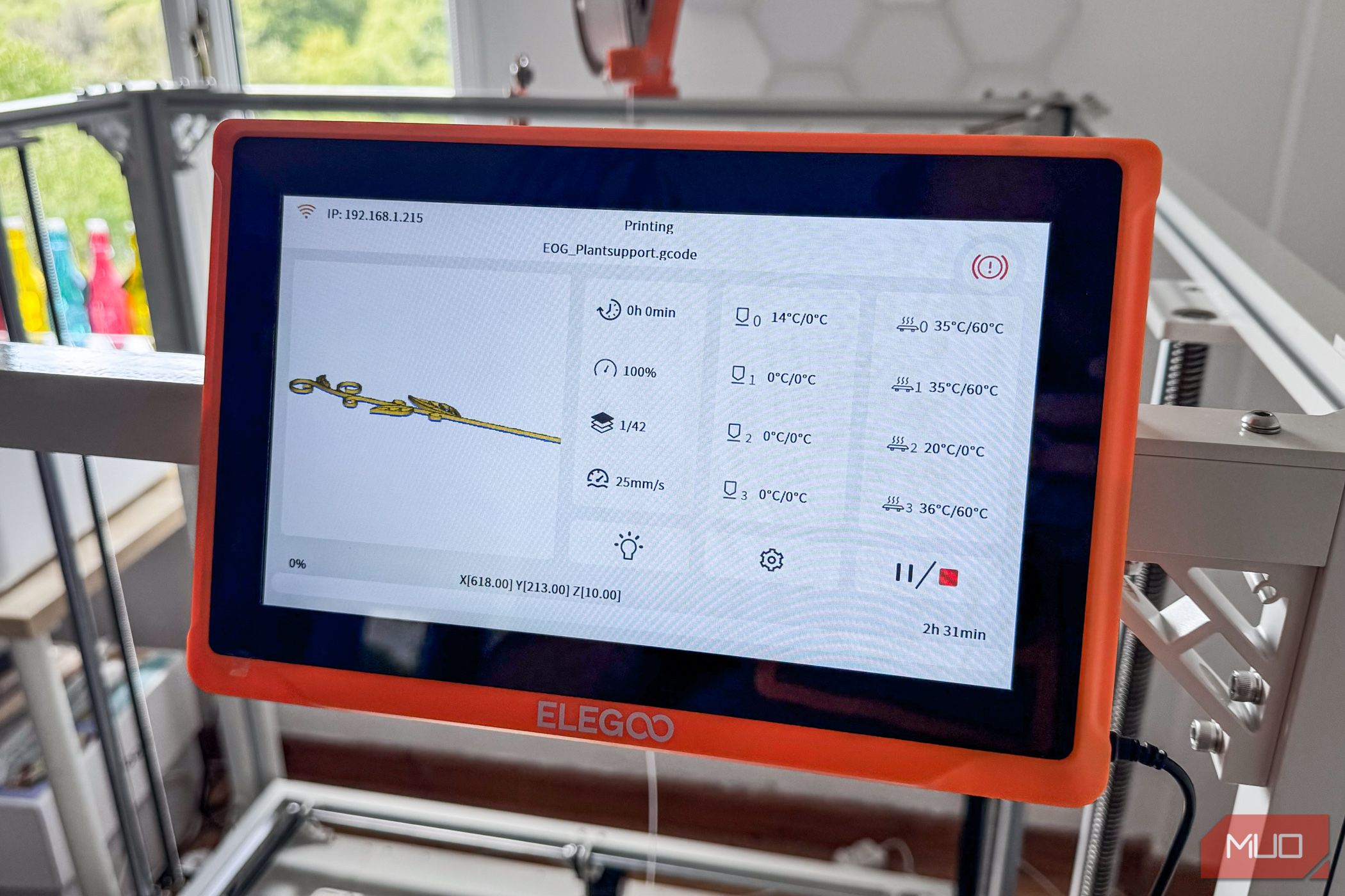 elegoo orangestorm giga review- plant support full bed screen 