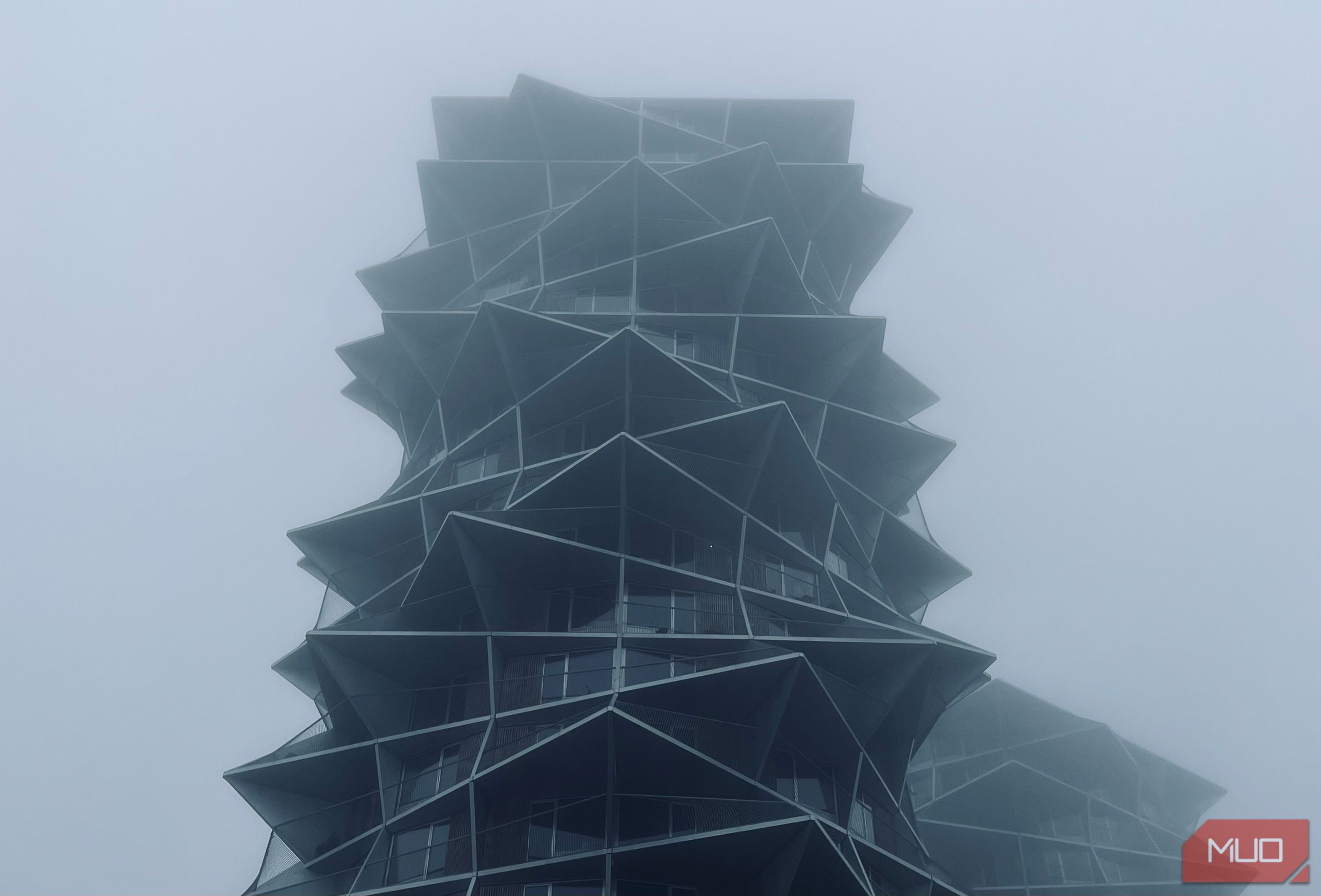 Photo of a building in the fog