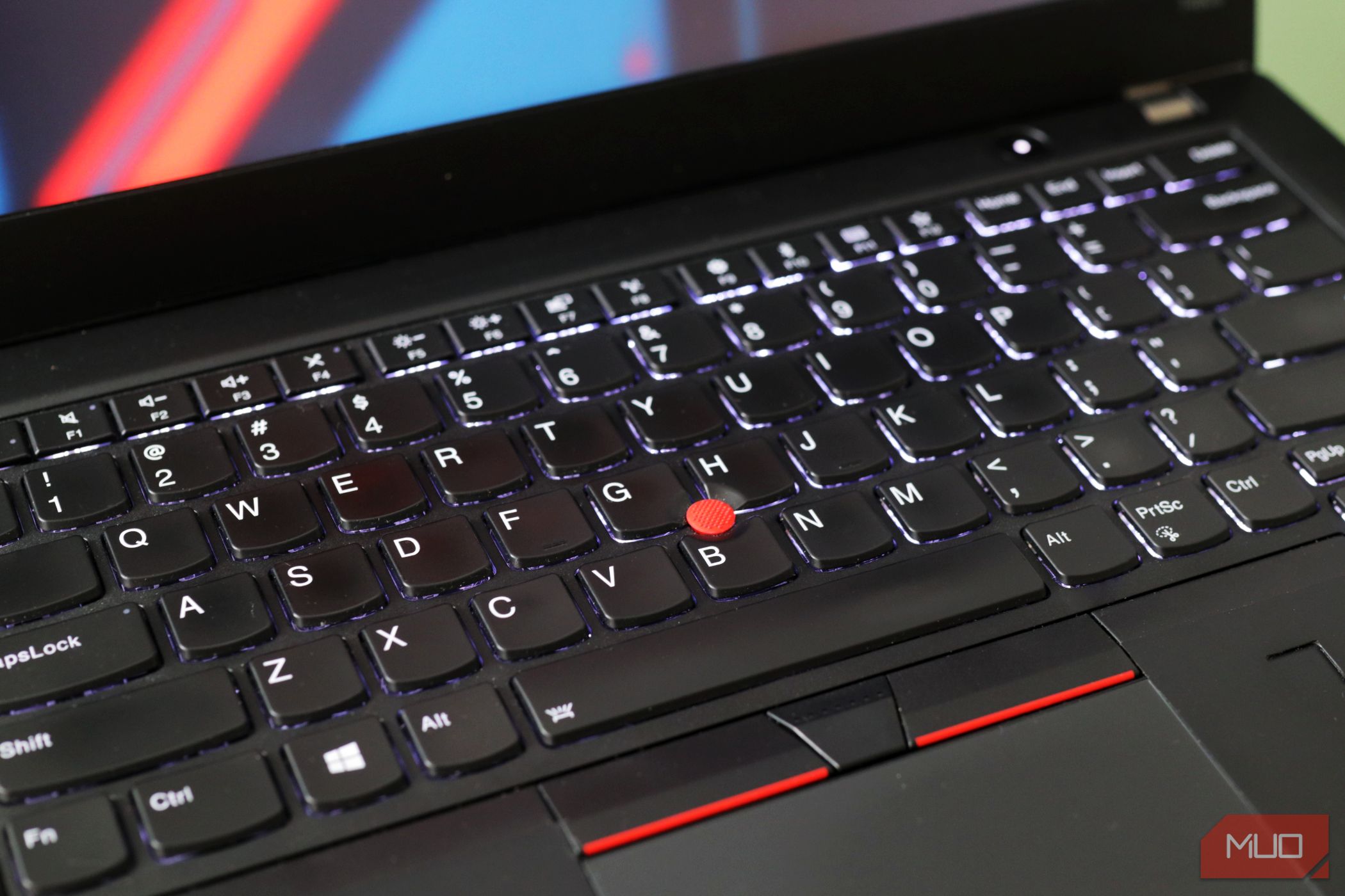 A close up of the Thinkpad T480s Keyboard With Backlight on 