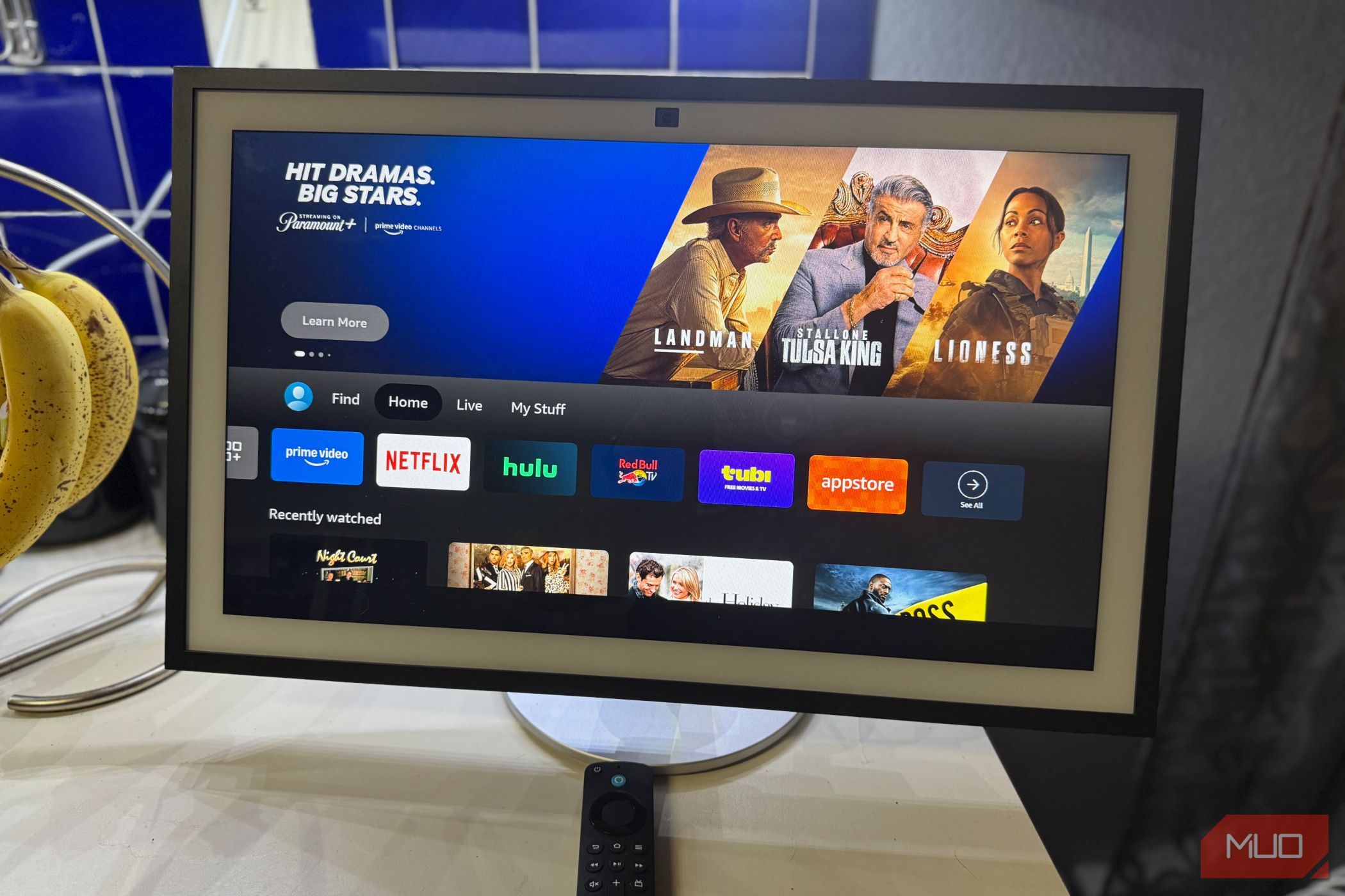 The Amazon Echo Show 21 with fire tv remote.