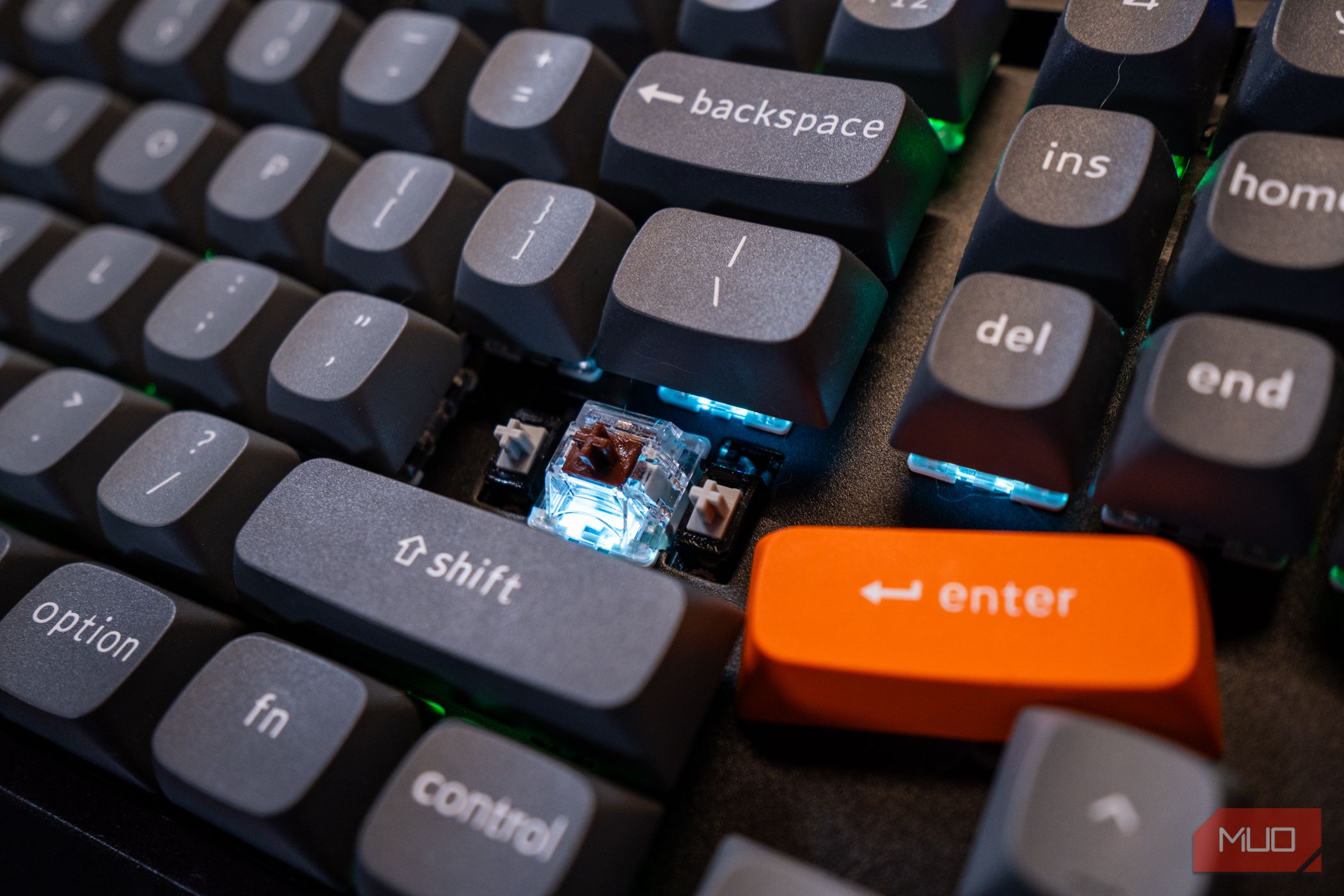 The Keychron K8 Max switch with PCB Stabilizer for the Enter key showing.