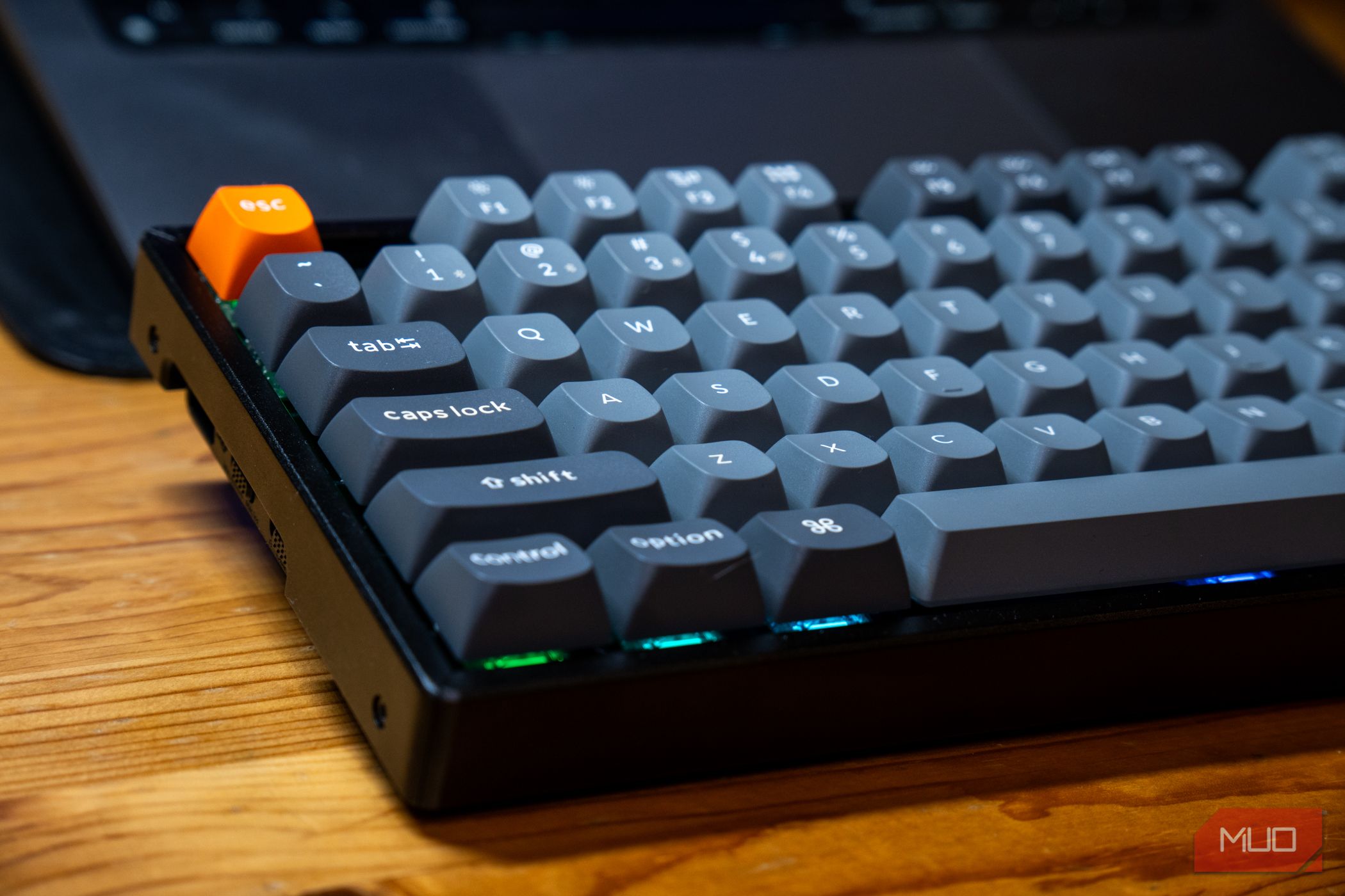 Keychron K8 Max from a partial side angle on a desk.