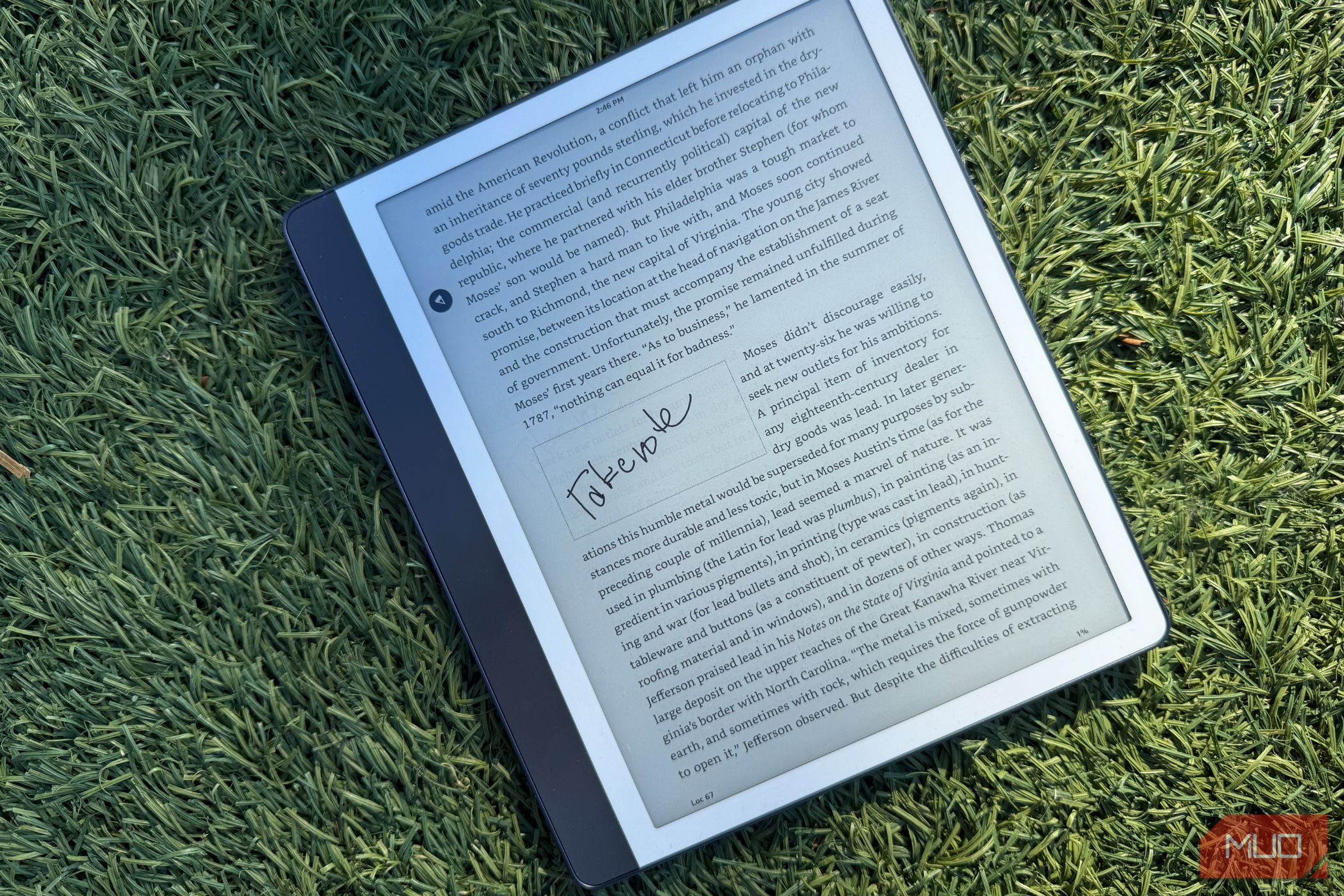 A note in the margin of the Amazon Kindle Scribe