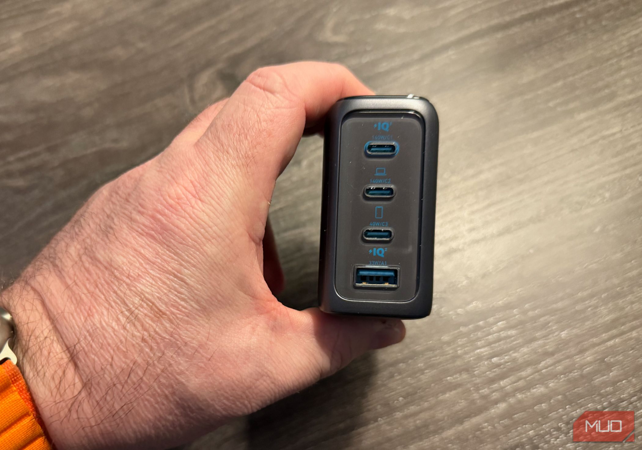 The Anker 140W charger port view. 