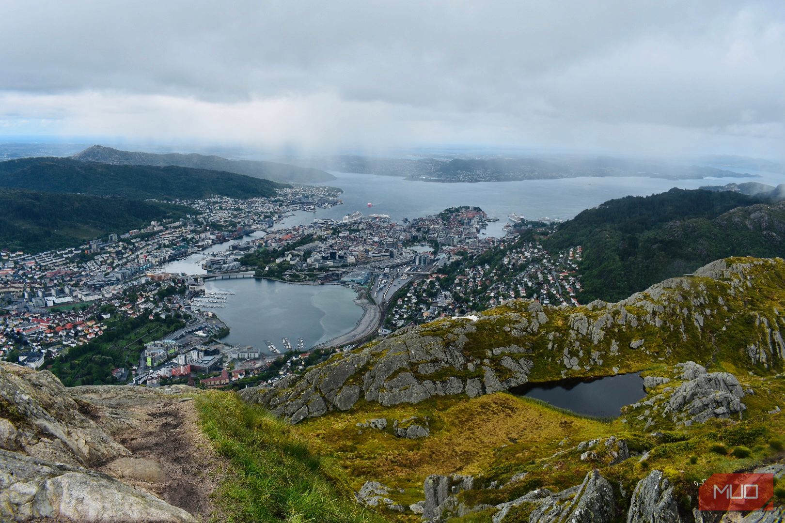 A picture of a city as seen from a mountain