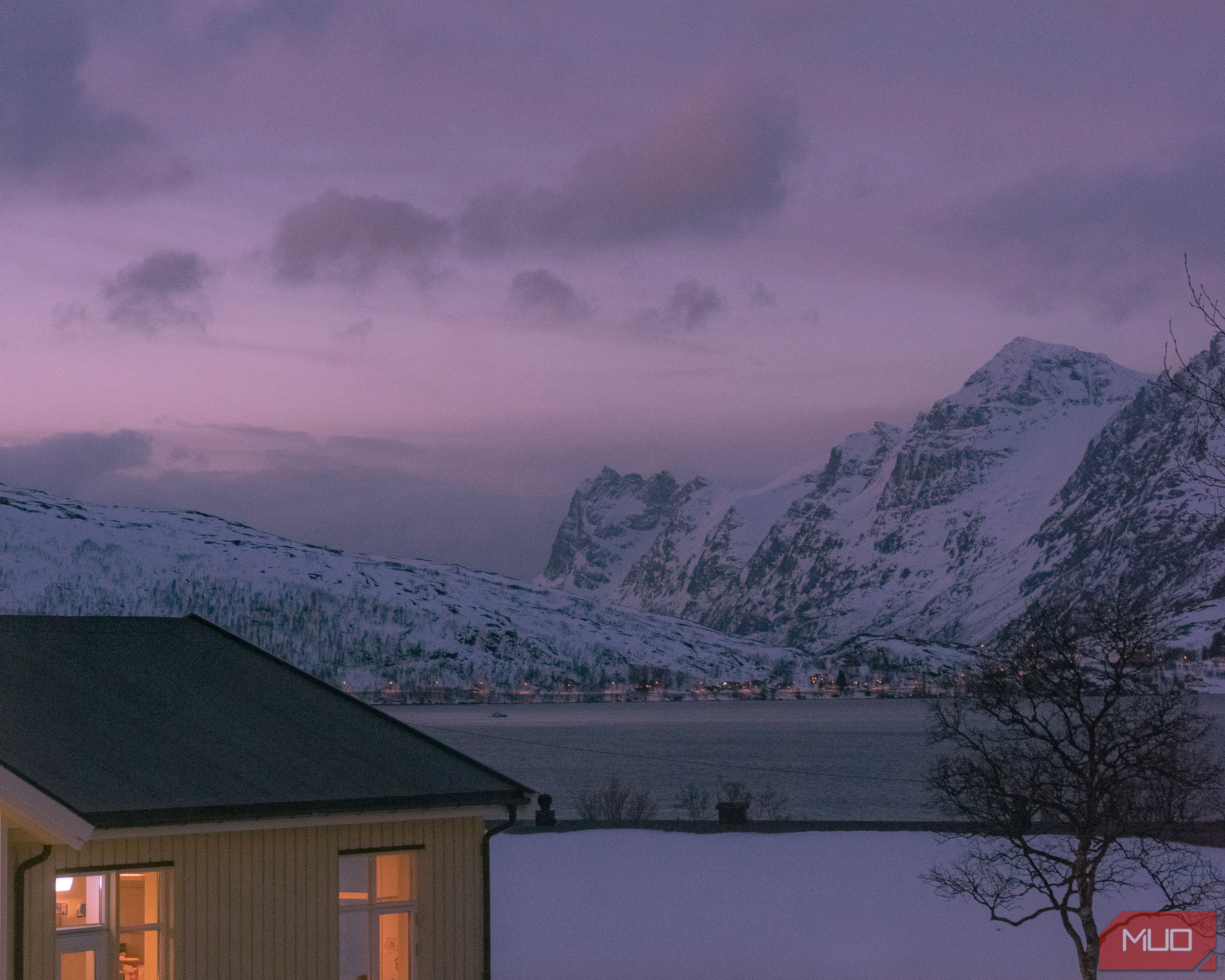 Mountains and the sea taken during Polar Night 