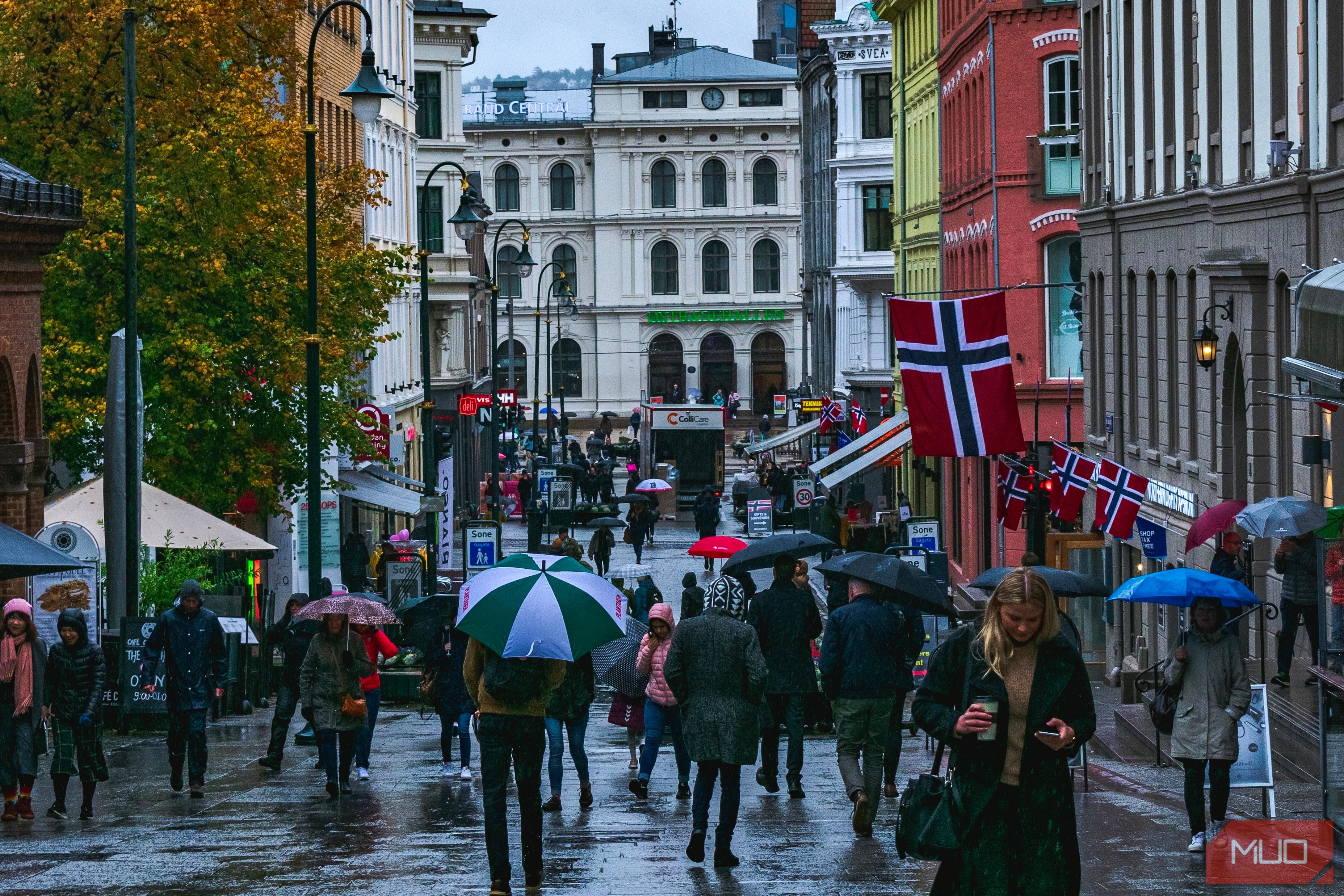 A photo of a rainy street scene taken on a DSLR