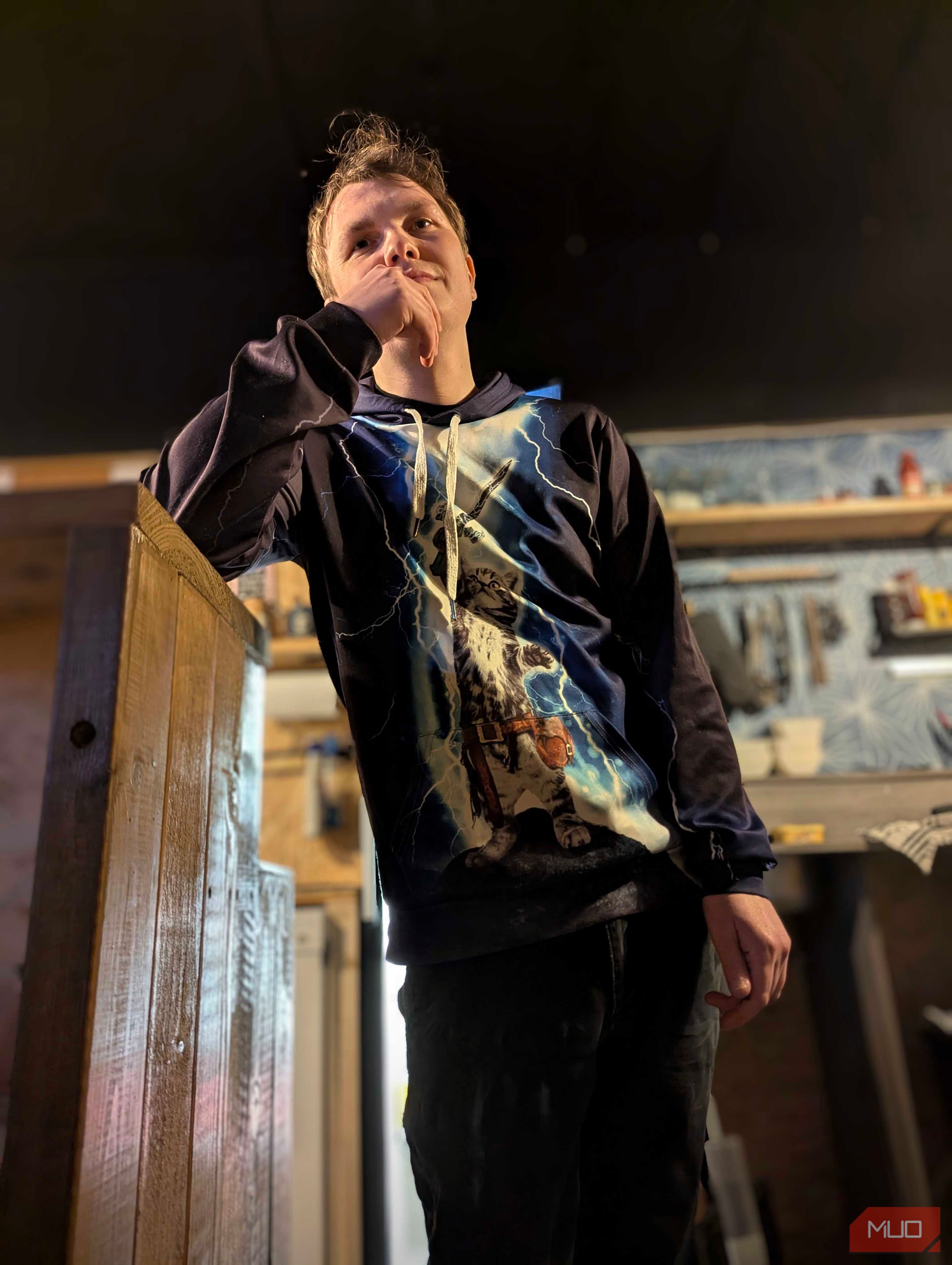 A low-angle shot of a human