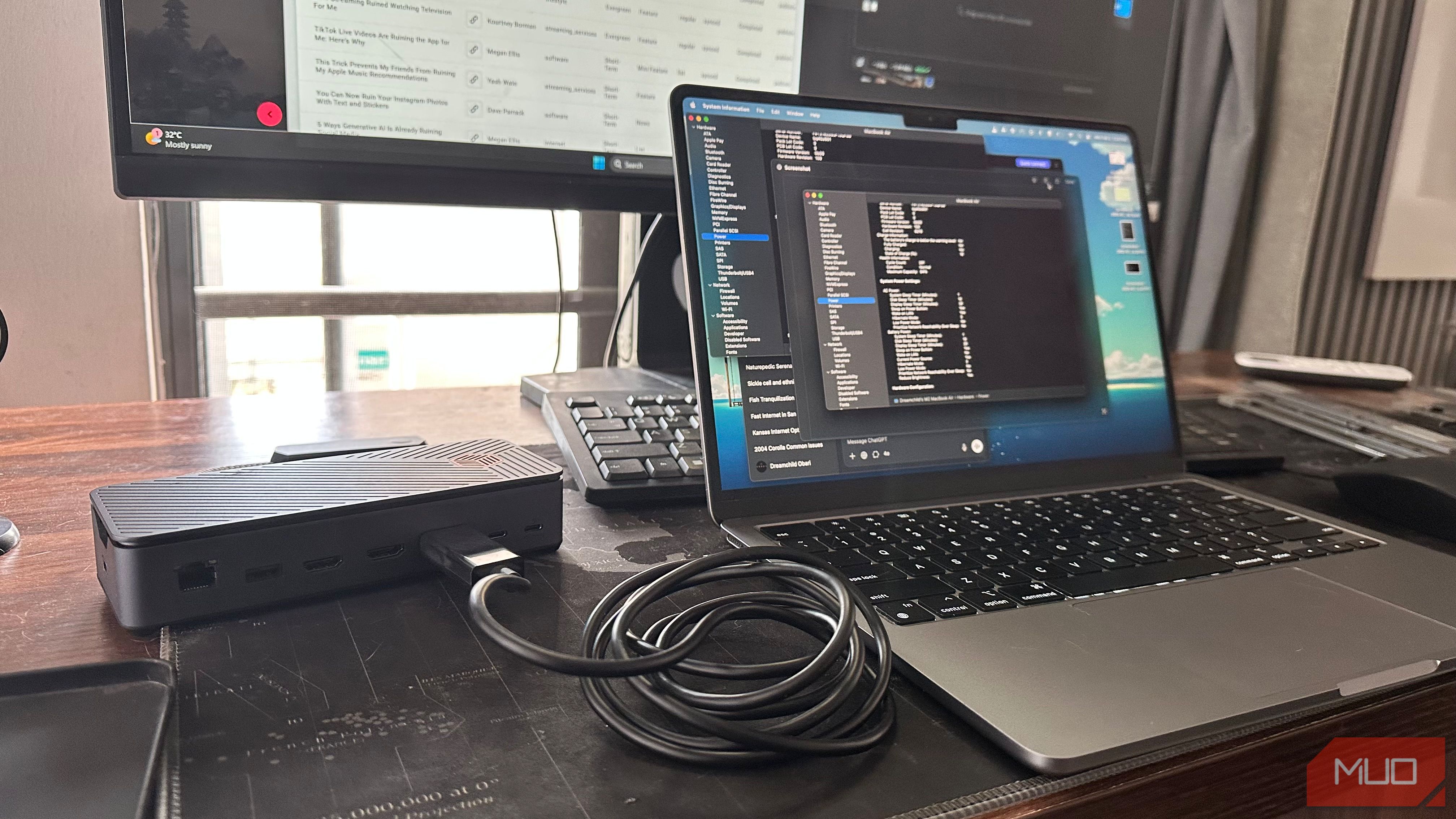 Monitor and MacBook connected to hub