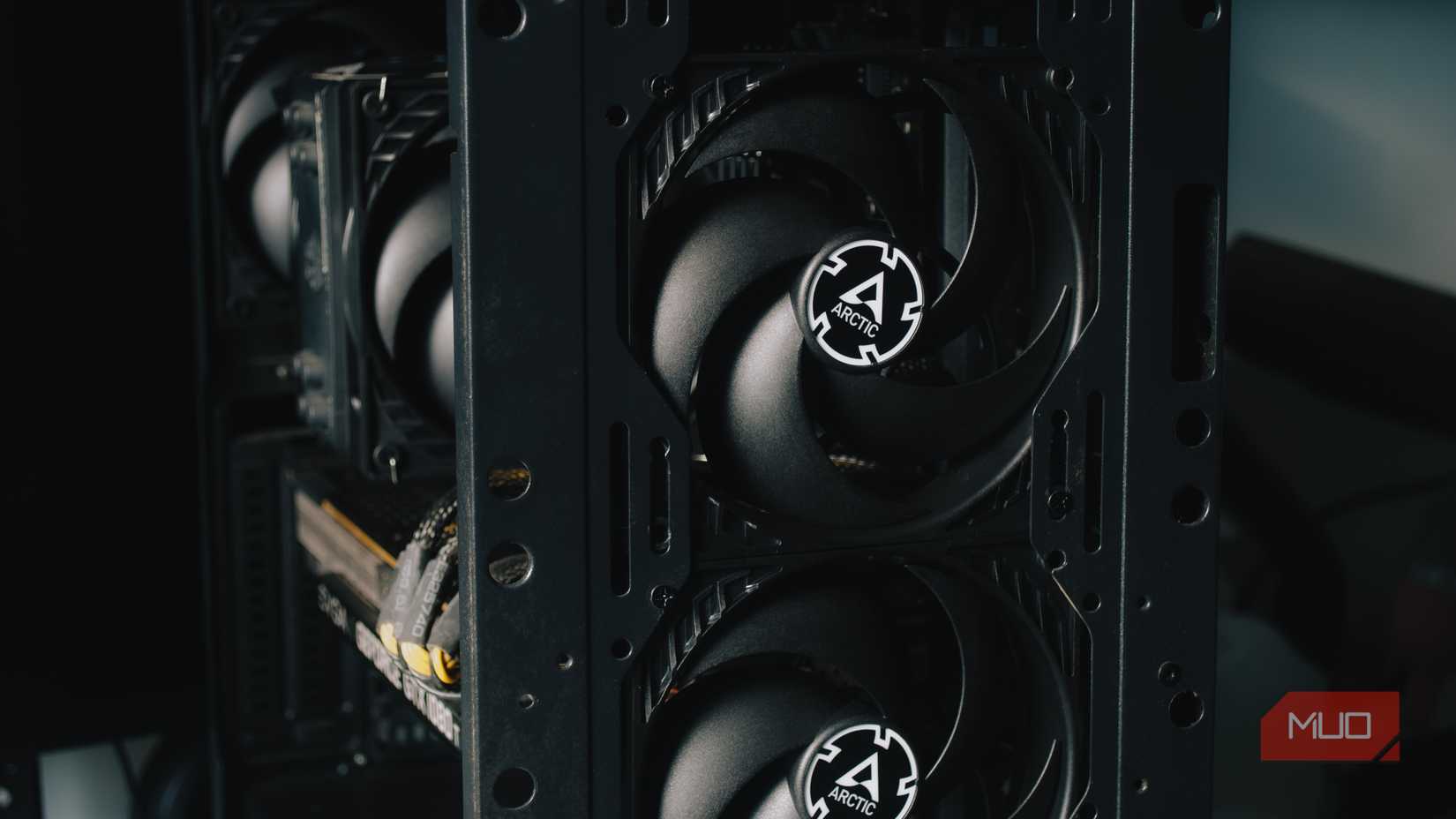 Black PC with exposed front fans