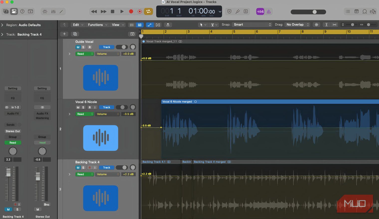 The Logic Pro 11 arrange page. 