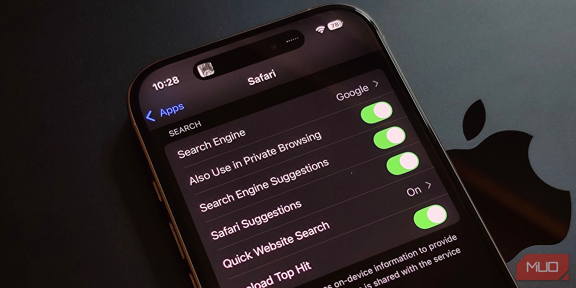 Safari app settings in the iOS settings app