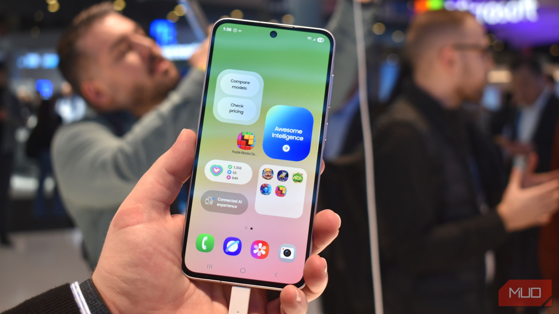 samsung a56 smartphone front view at mwc 2025