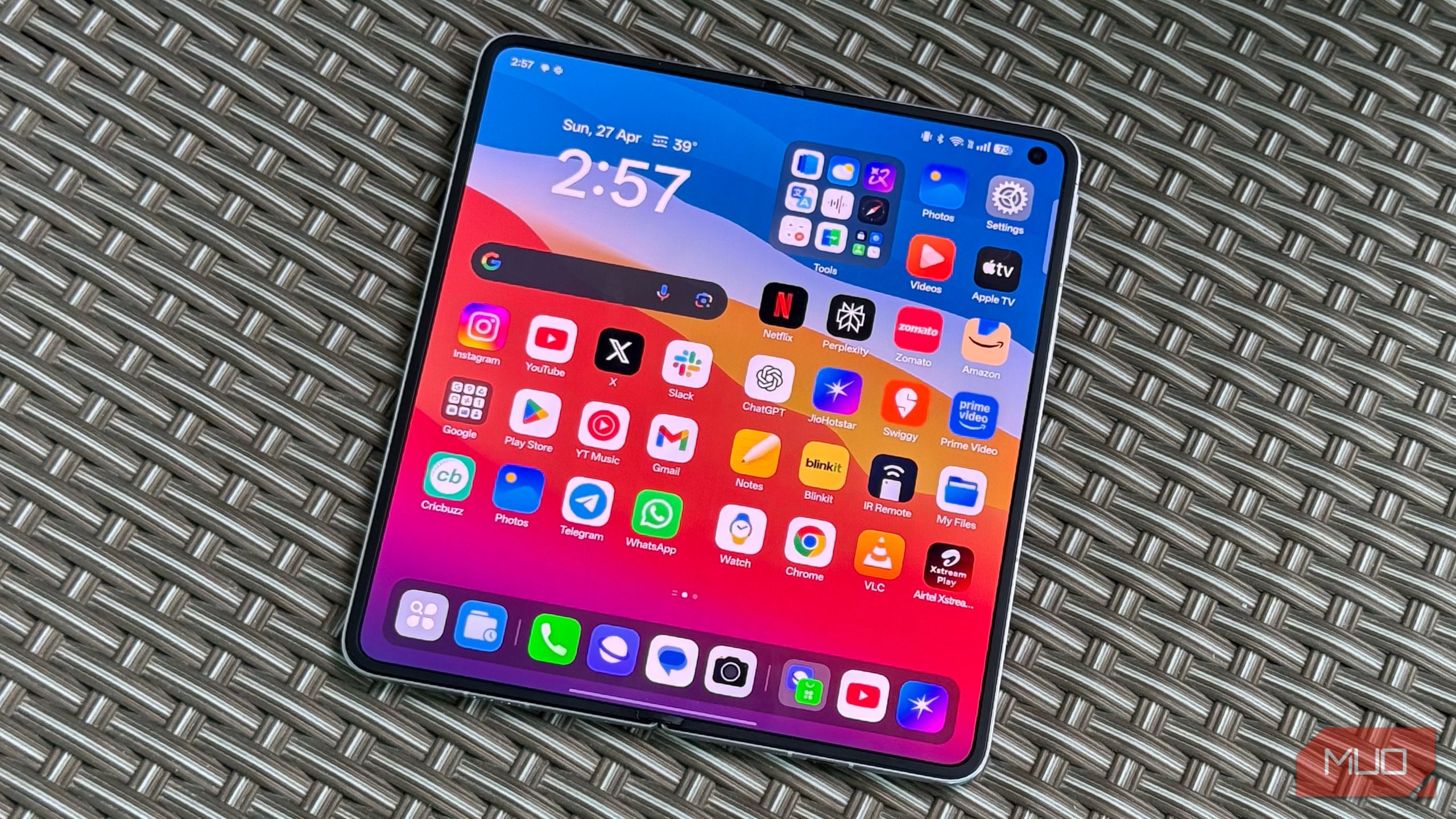 Oppo Find N5's inner foldable display with home screen and apps