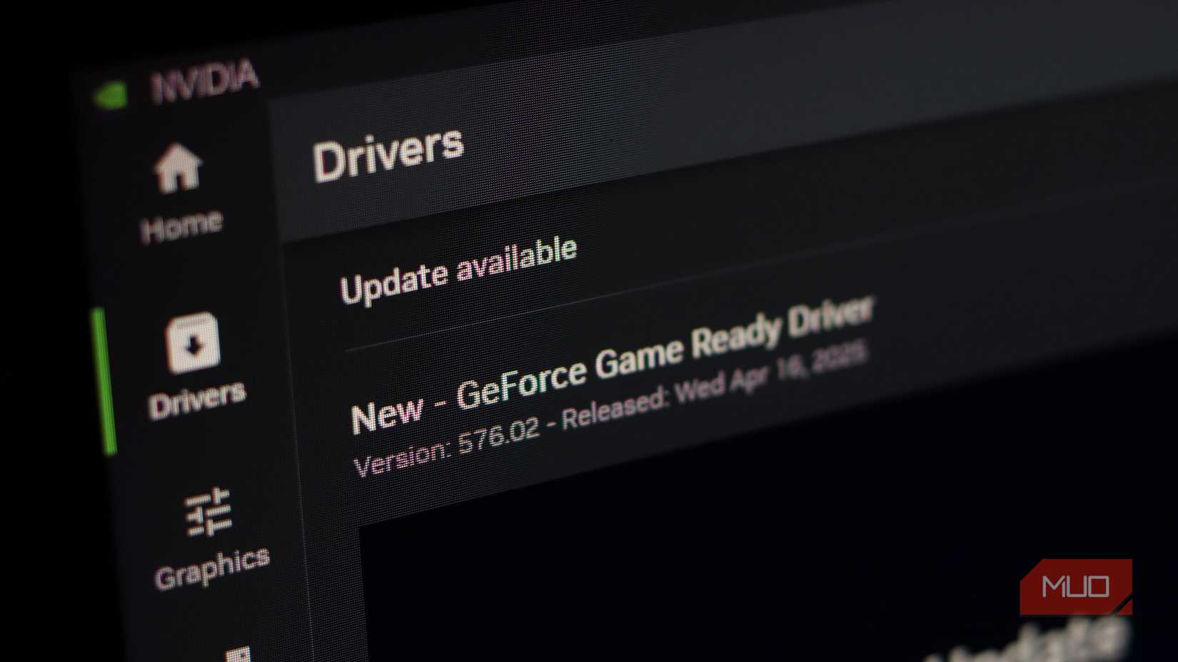 Nvidia GPU driver update in the Nvidia app