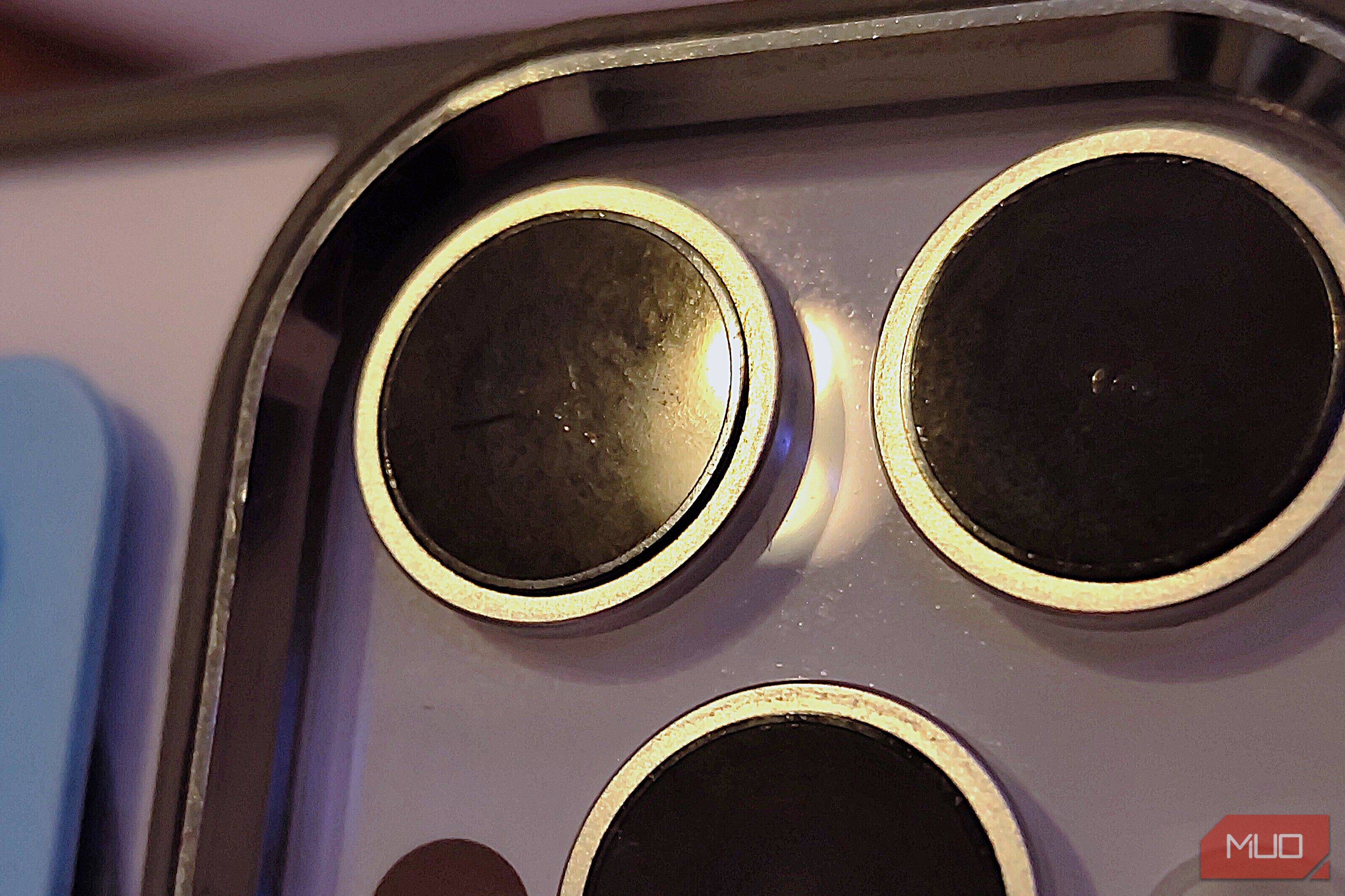 Close up of a dirty iPhone camera lens