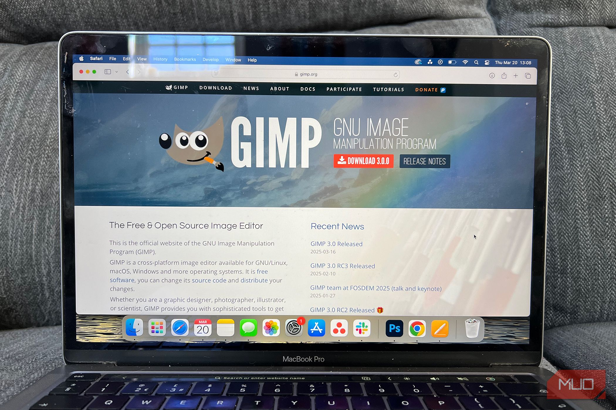 GIMP Homepage with Open-Source declaration