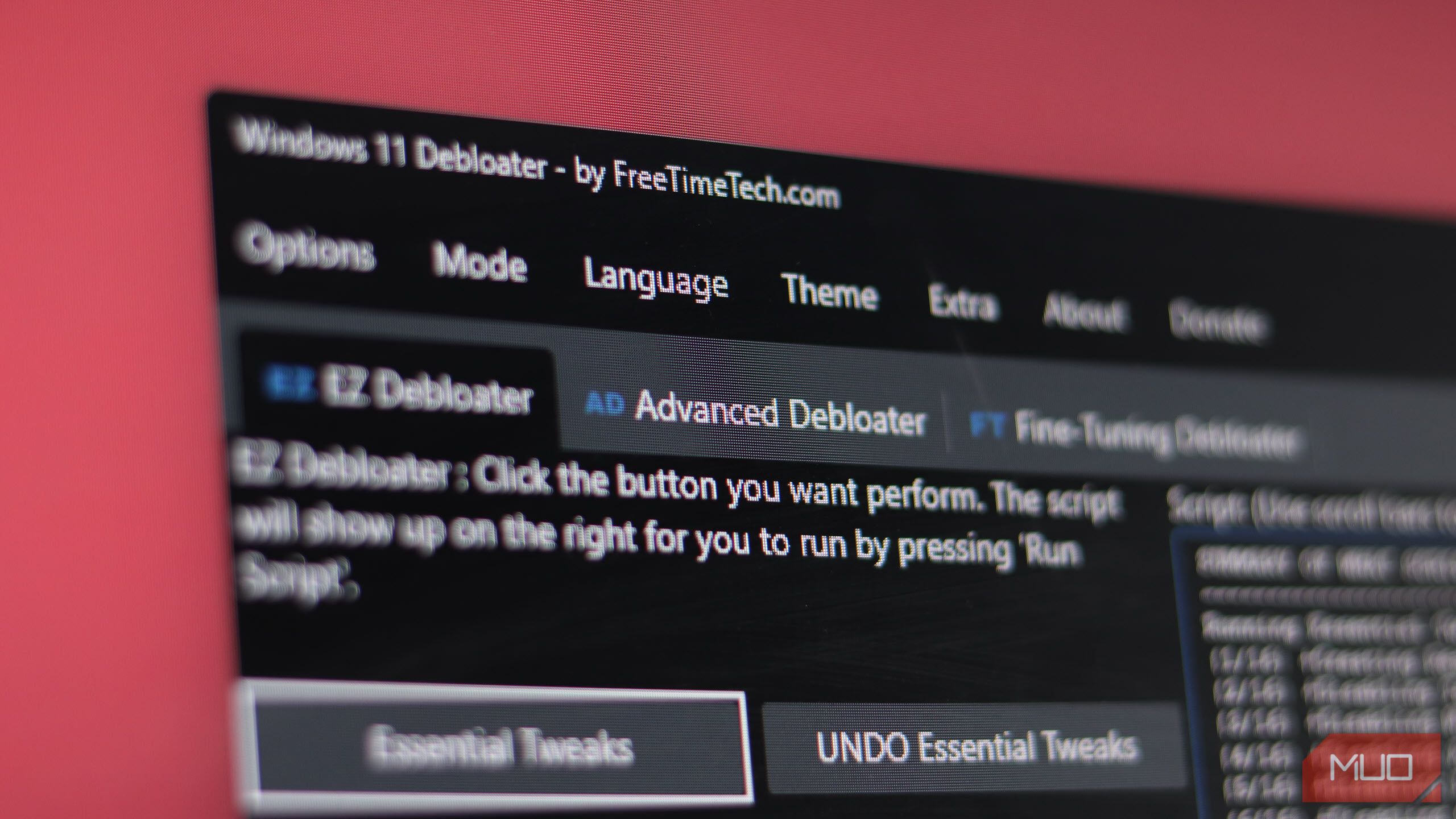 Windows 11 Debloater open on Windows