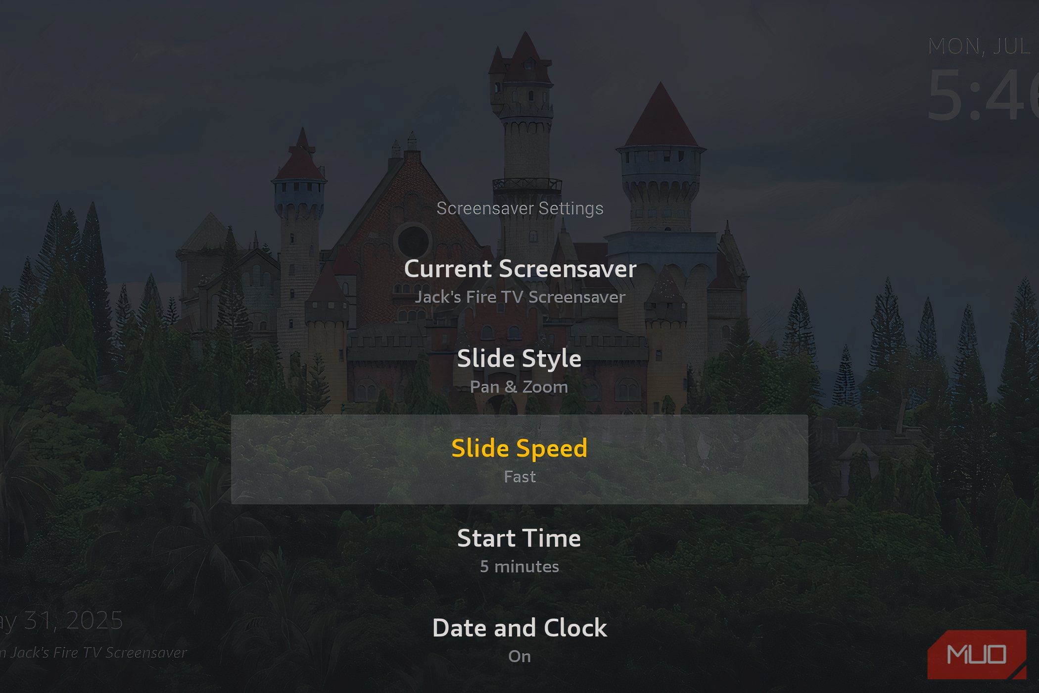The Amazon Fire TV slideshow settings screen.