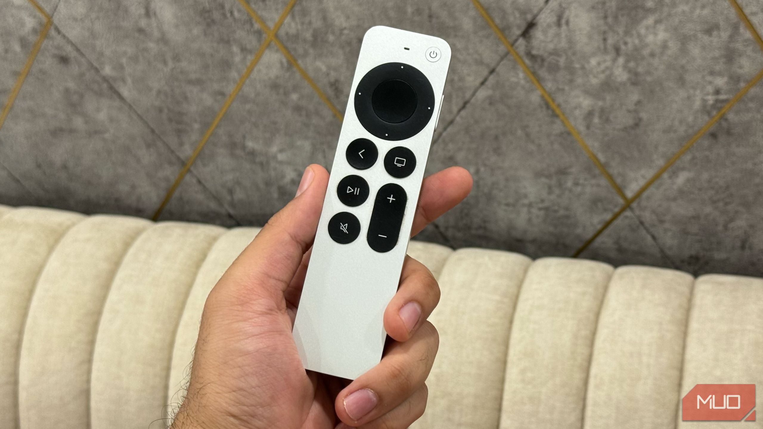 Apple TV remote in hand