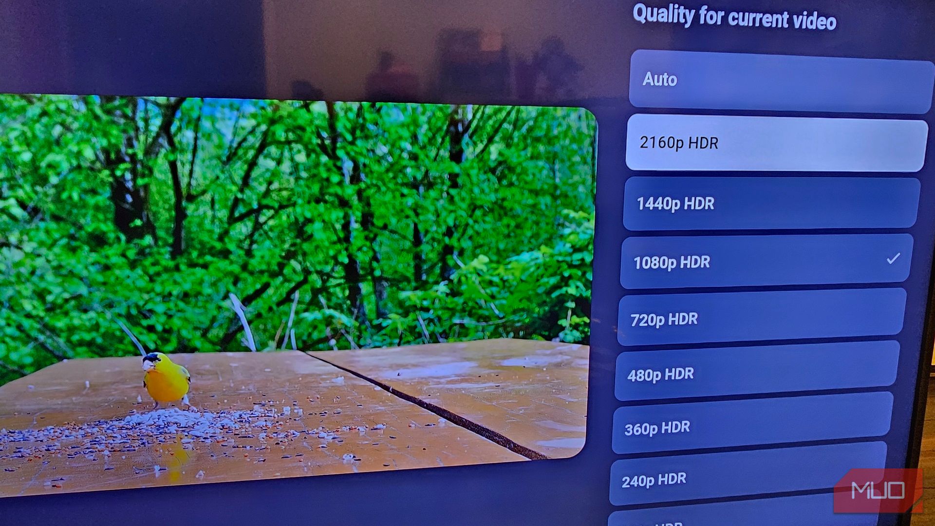 Changing the resolution settings of a YouTube video to 2160p HDR in the YouTube app