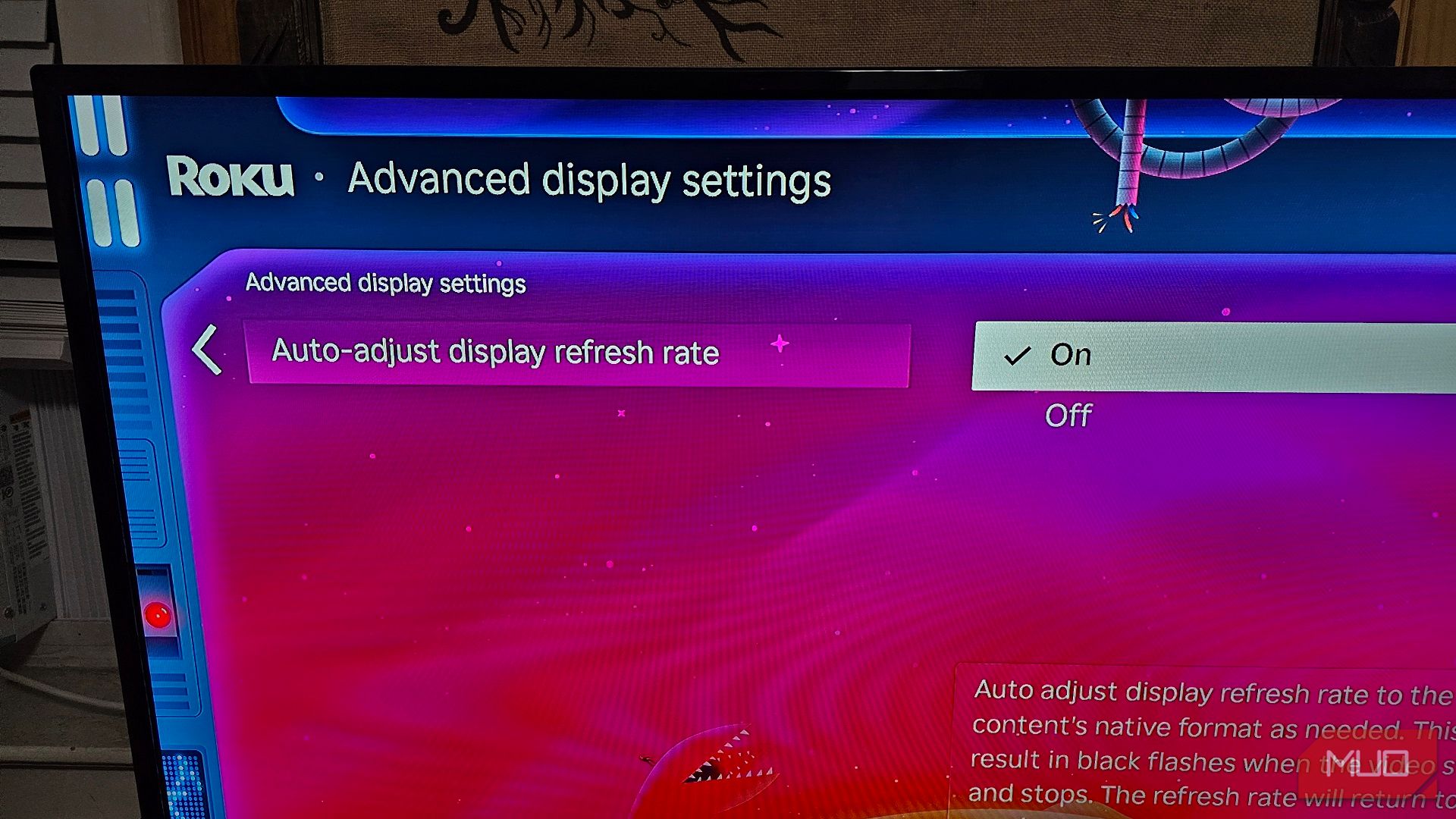 Enabling Auto-adjust display refresh rate in Roku's Advanced display settings menu