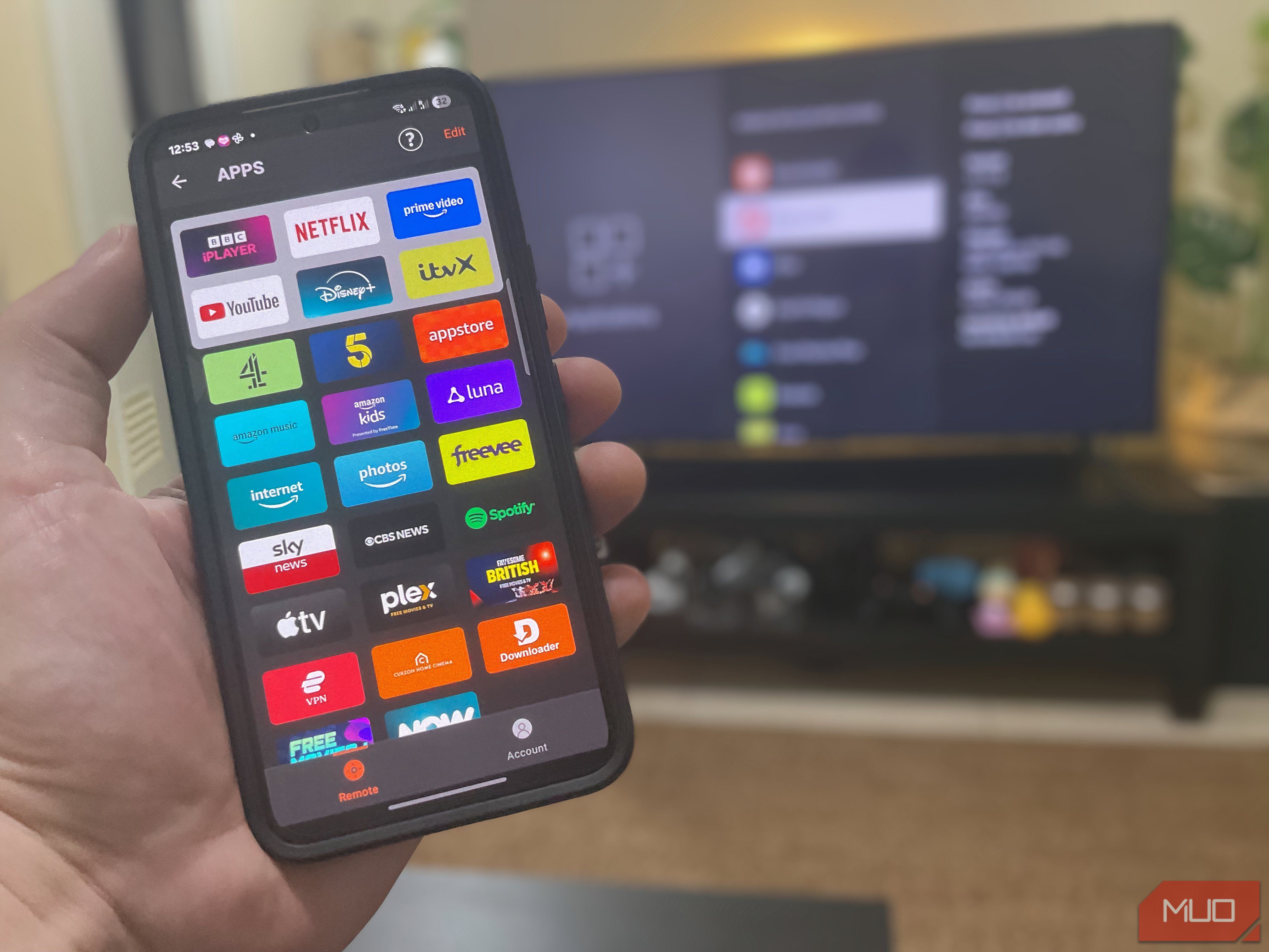 Apps displayed on the Fire TV remote mobile app.
