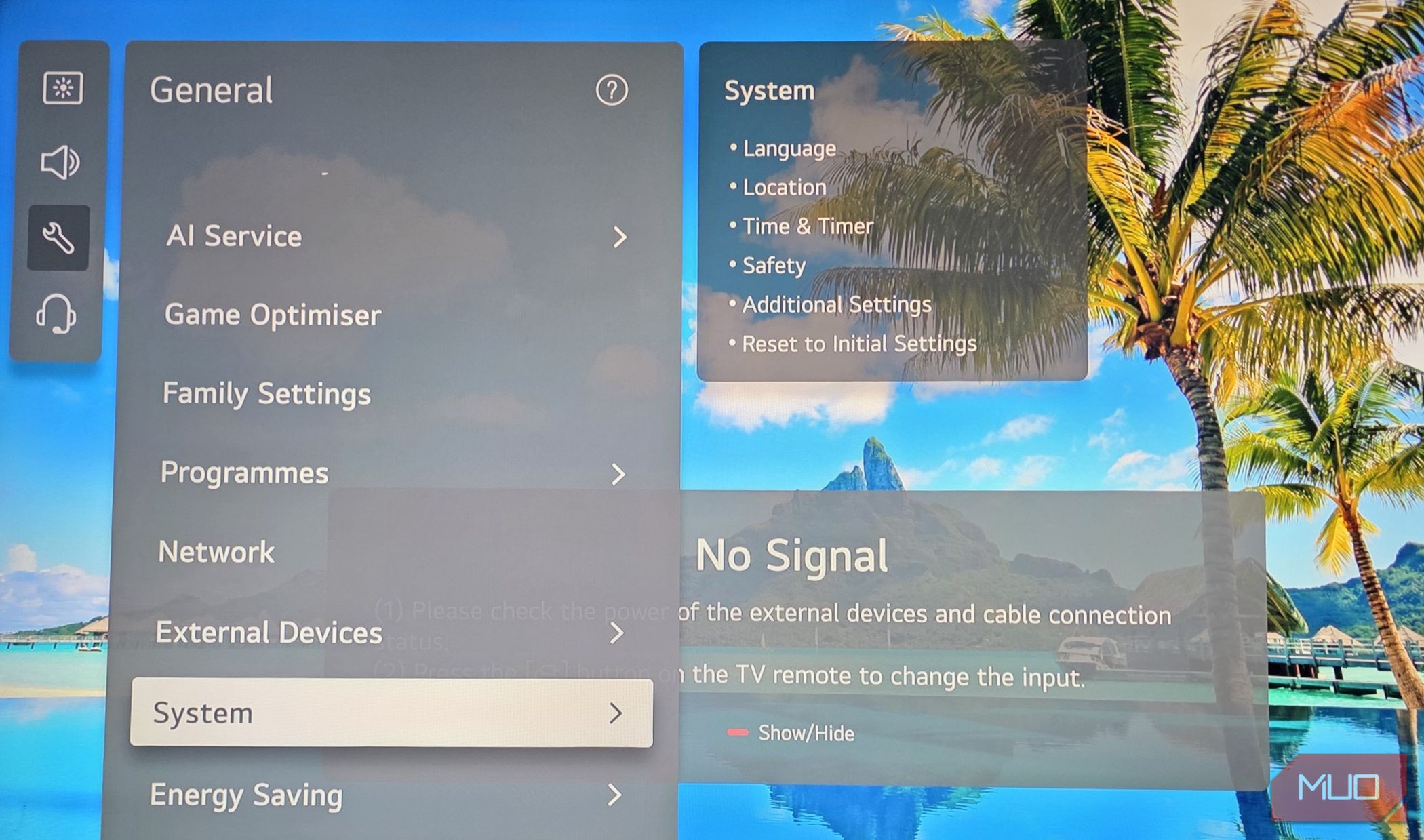General Settings Menu in LG Smart TV