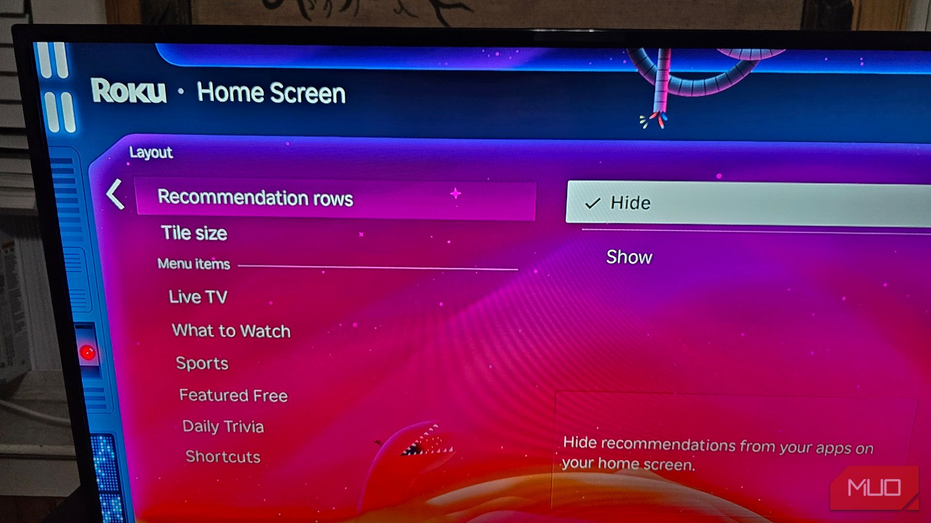 Hiding Roku's Recommendation rows in the Home Screen menu