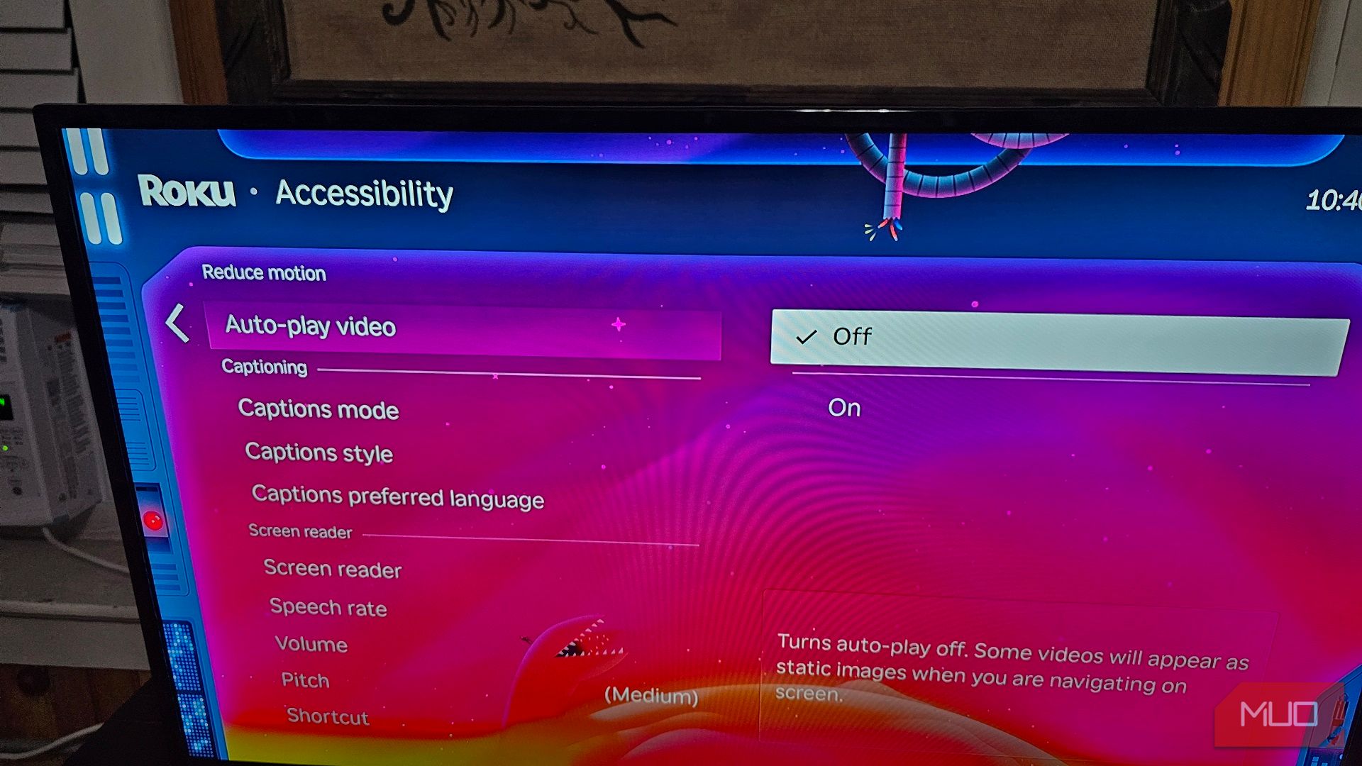 In Roku's Accessibility menu, disabling the Auto-play video feature