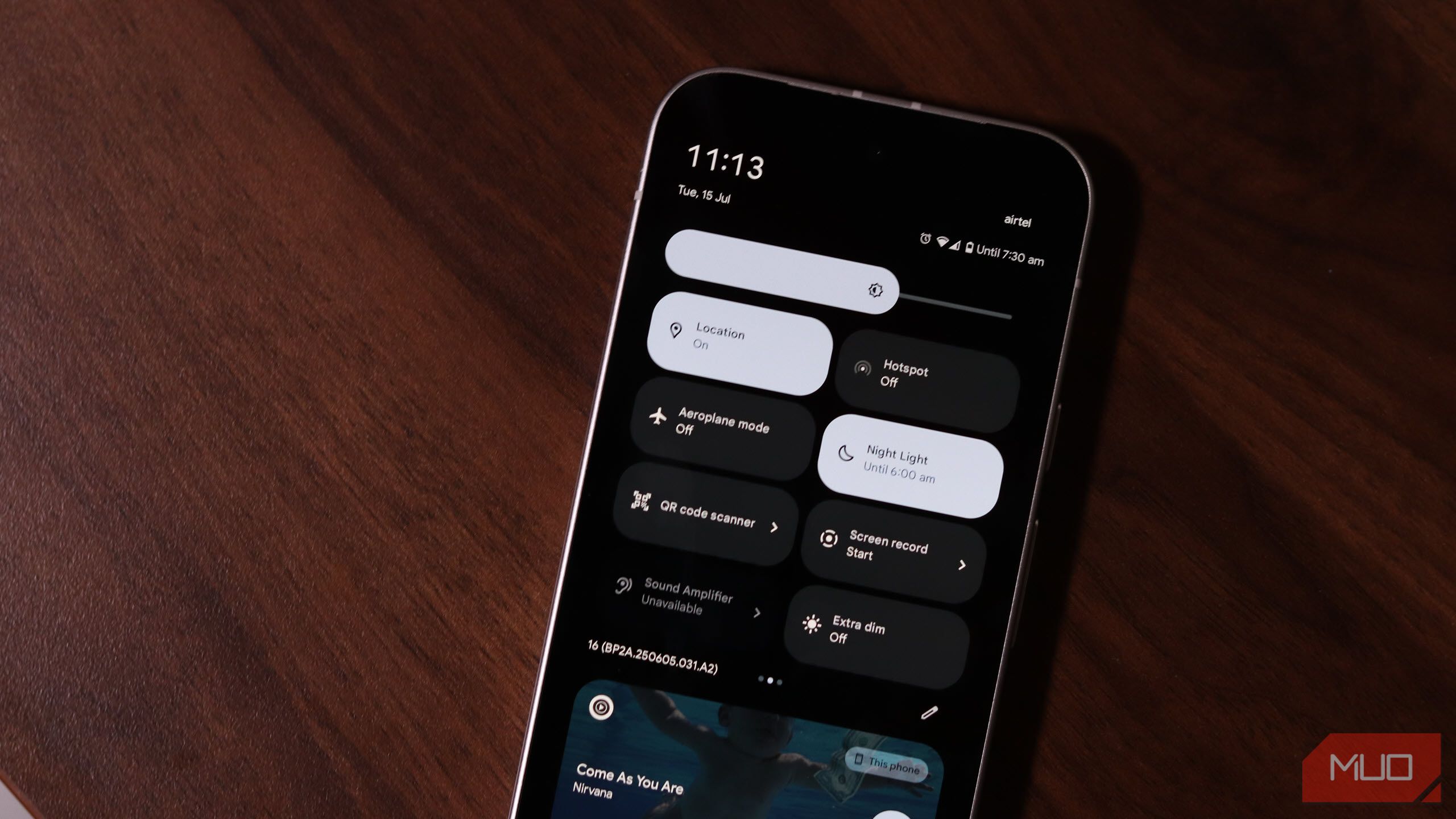 Pixel 9a showing Airplane Mode in notification shade