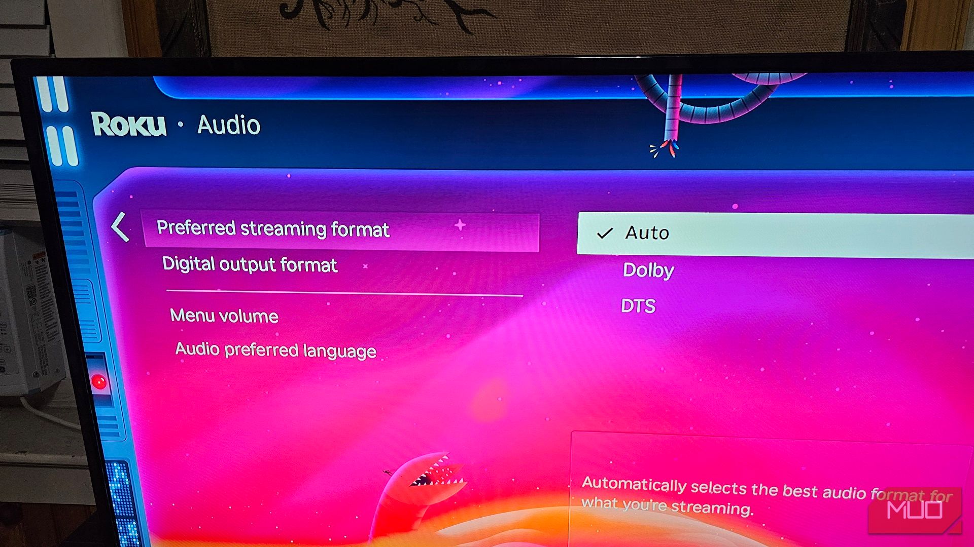 Setting the Preferred streaming format to Auto in Roku's Audio menu