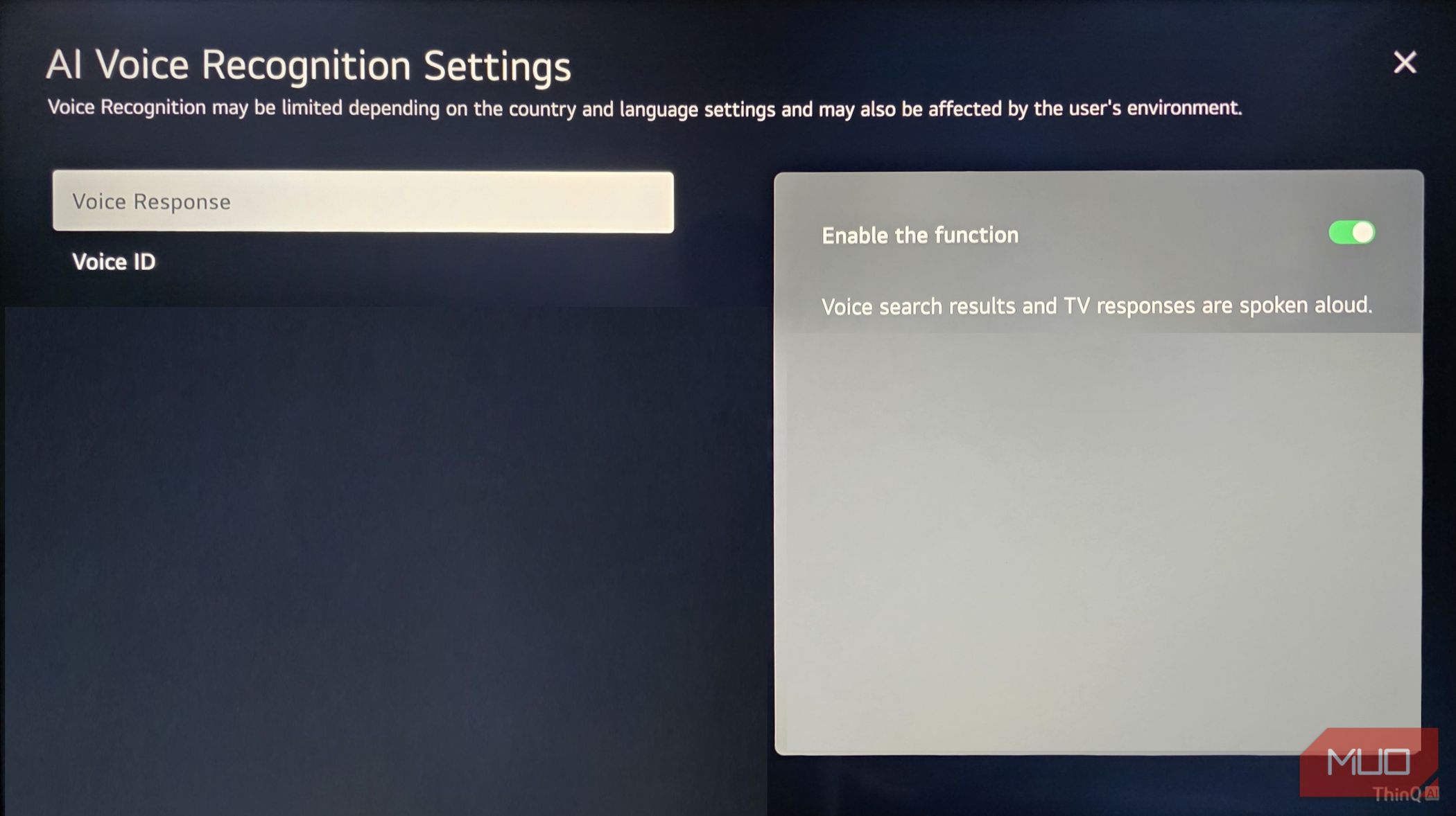Toggle off AI Voice Recognition Settings in LG TV