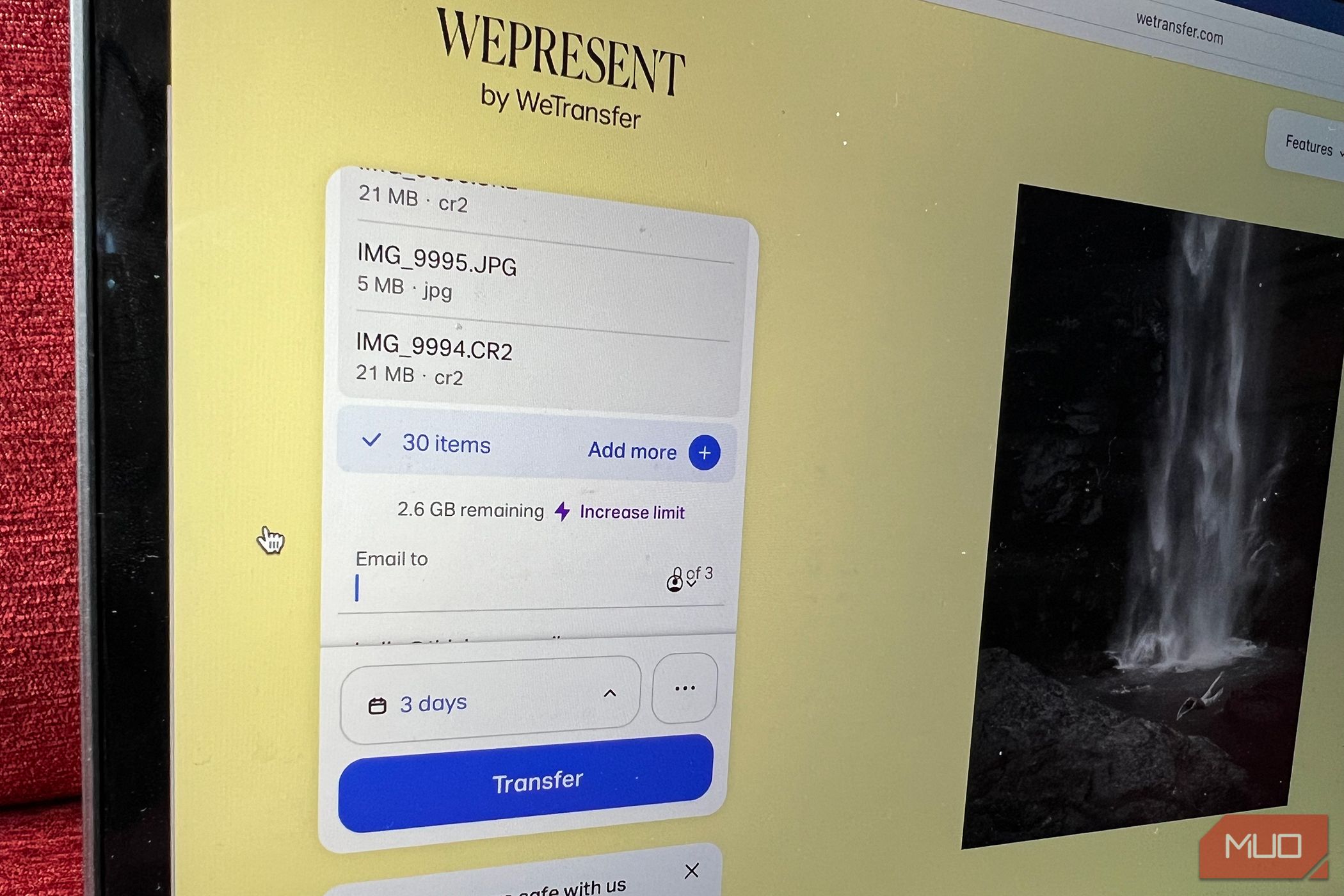 WeTransfer Size Limit on Transfer Window