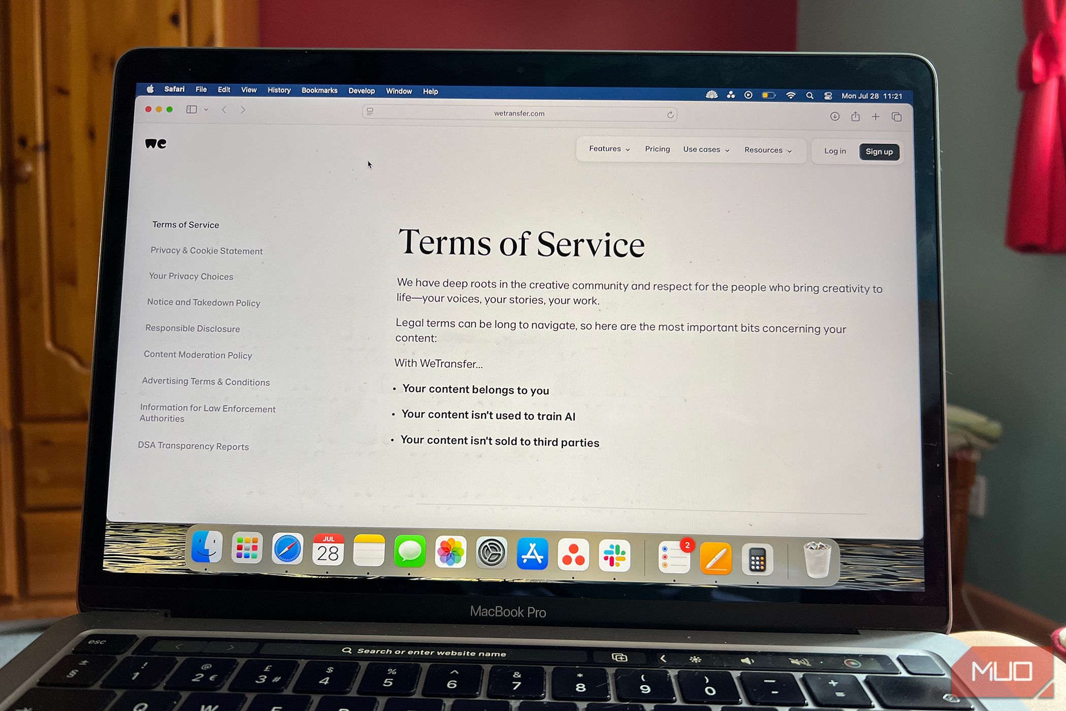WeTransfer Terms of Service Page